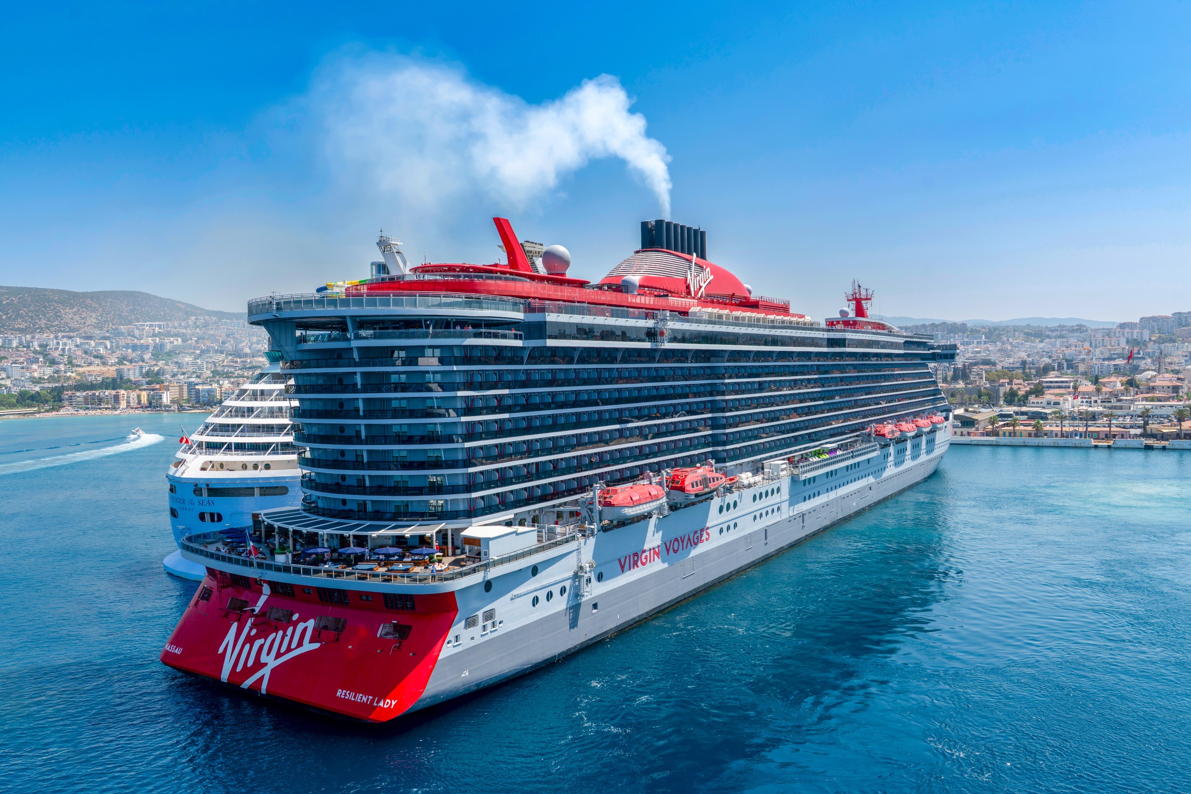 Kusadasi, Aydin, Turkey - August 23, 2025: Cruise Ship Moored in Kusadasi Marina, Kusadasi, Turkey
