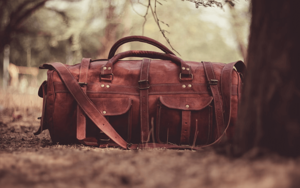 Leather bag outside 