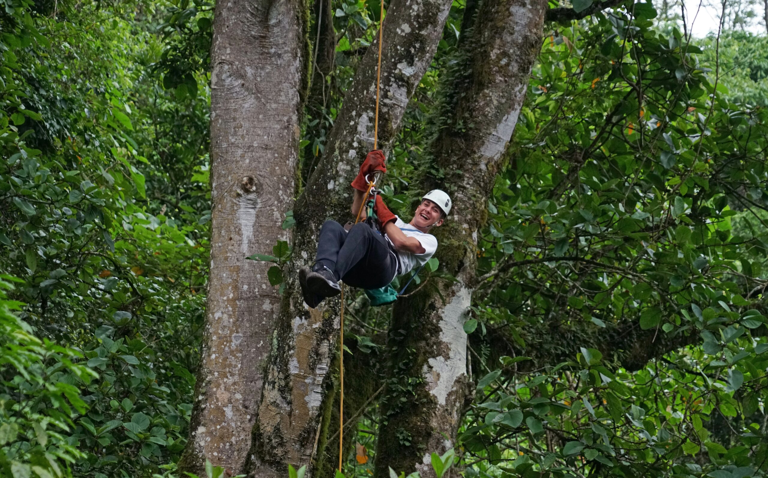 man ziplining