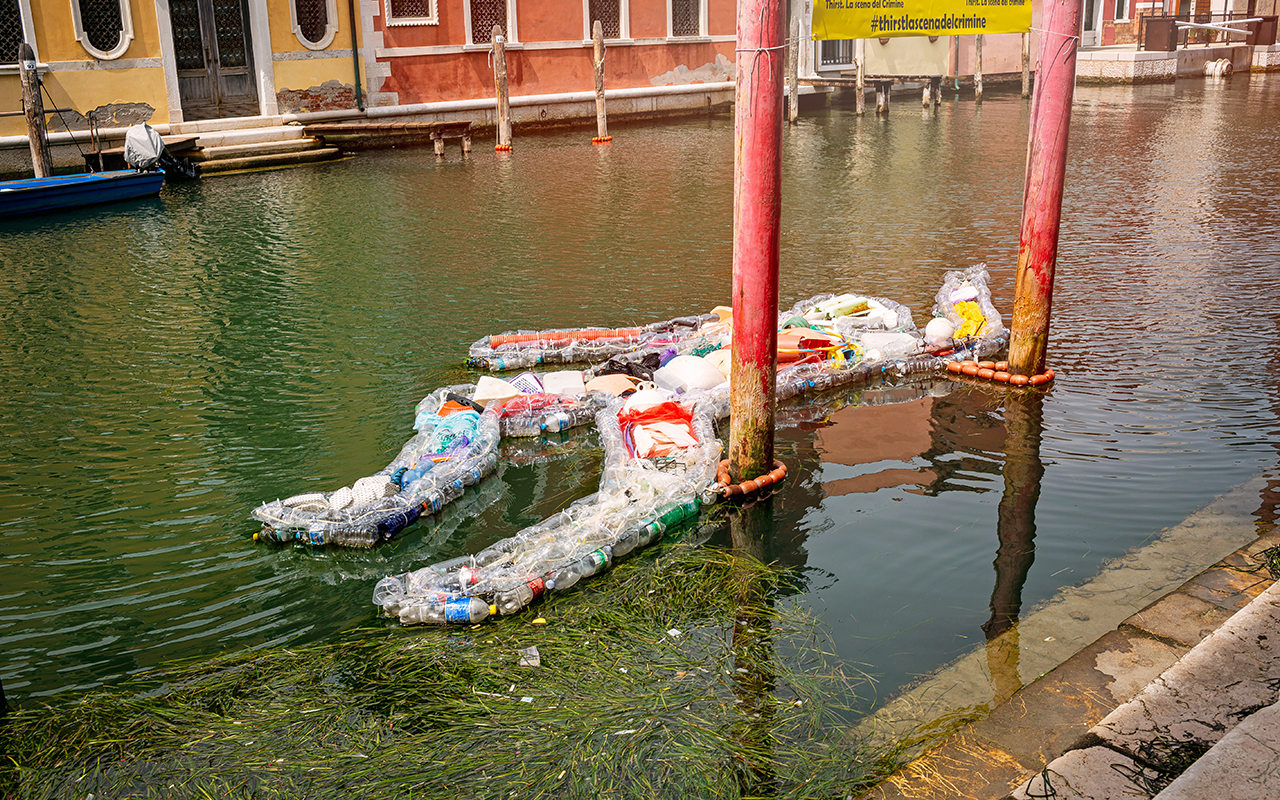 Trash in waters of Venice