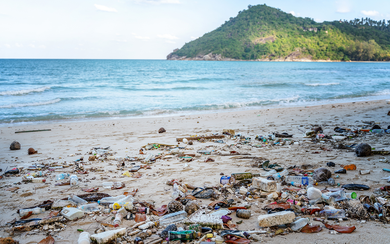 Trash on tropical beach