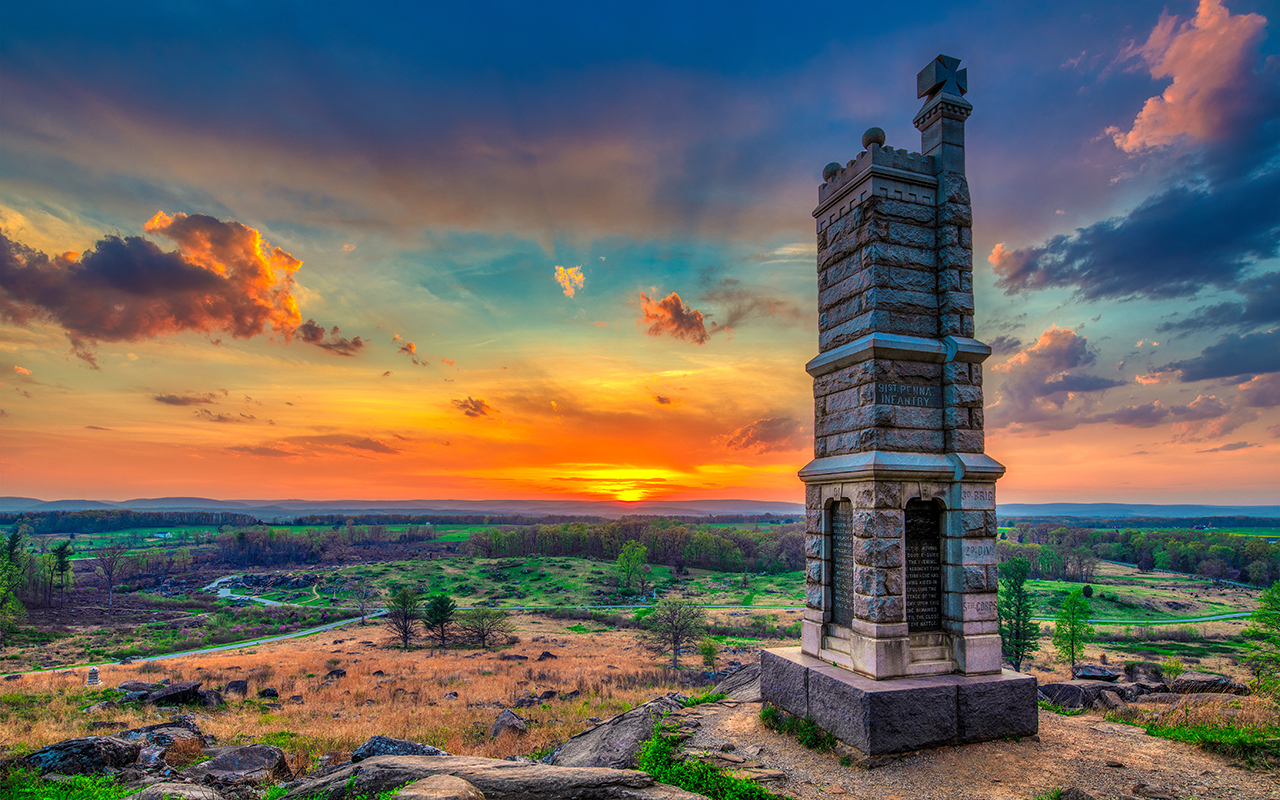 Sunset scenery from Little Round Top in Gettysburg, Pennsylvania