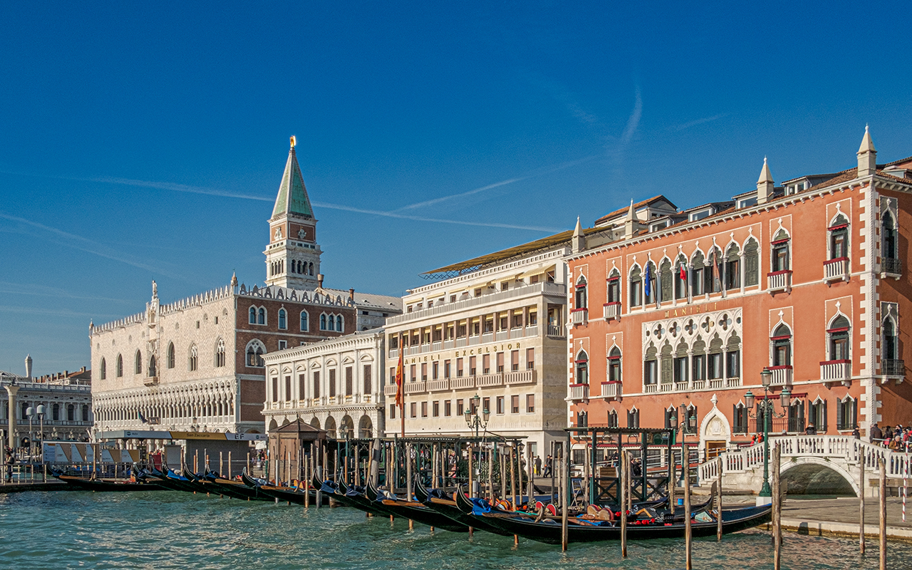 Venice, Italy. Riva degli Shiavoni with the famous Hotel Danieli and the Palazzo Ducale (Ducal Palace).