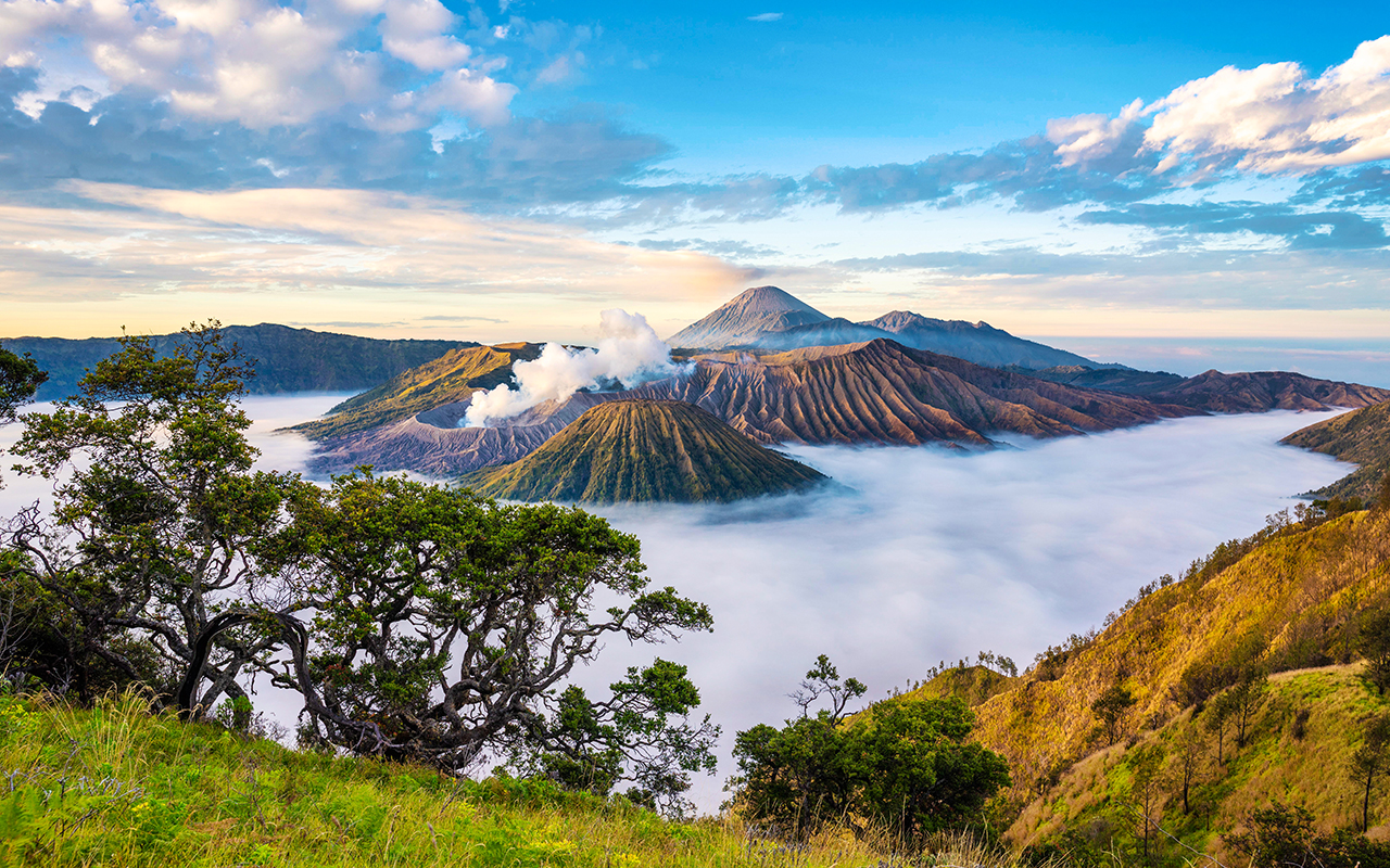 Sunrise at volcano Bromo, Java island, Indonesia.