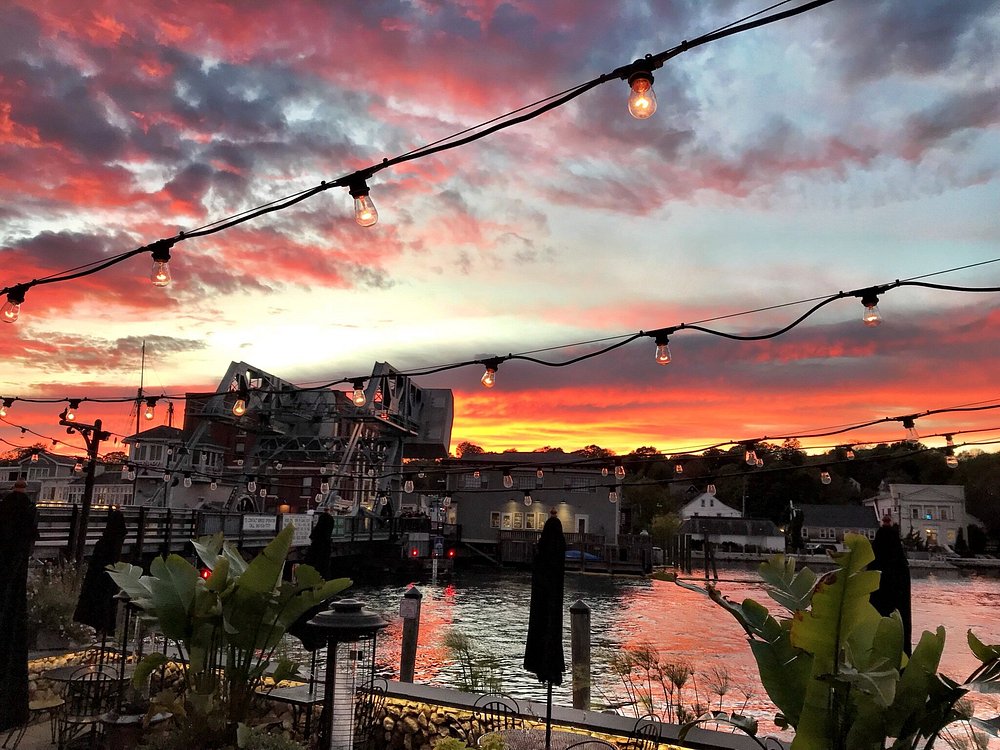 Sunset views from S&P Oyster Restaurant and Bar in Mystic, CT