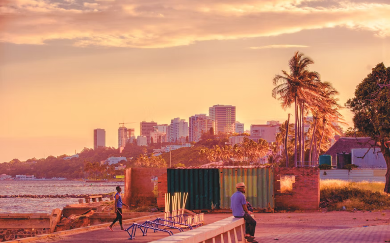 Maputo, Mozambique city skyline at sunset