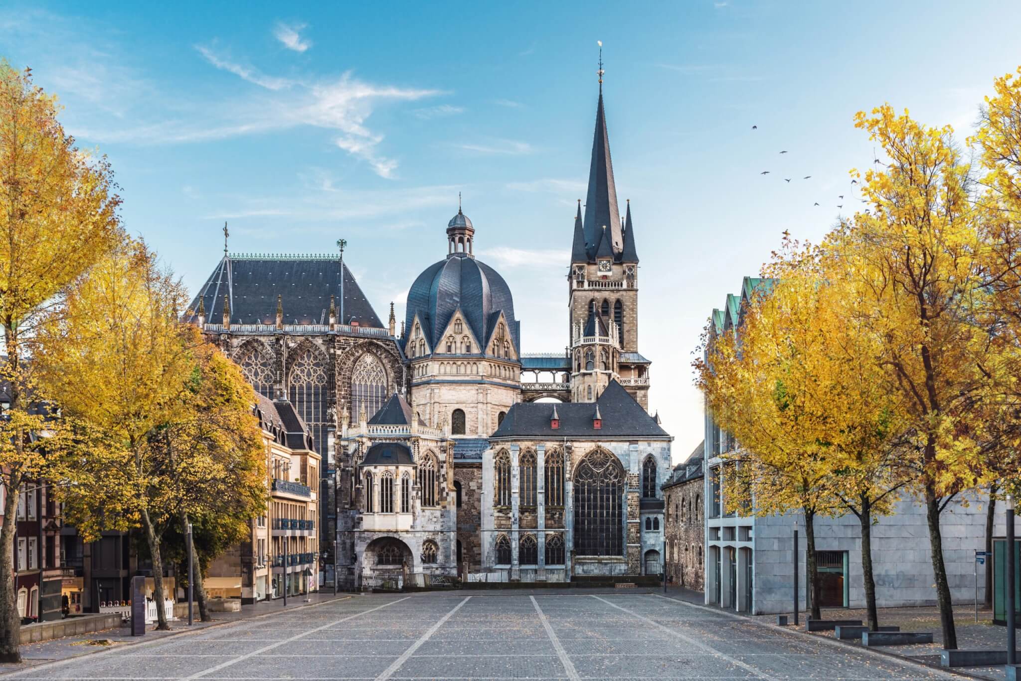 German cathedral in Aachen in the fall