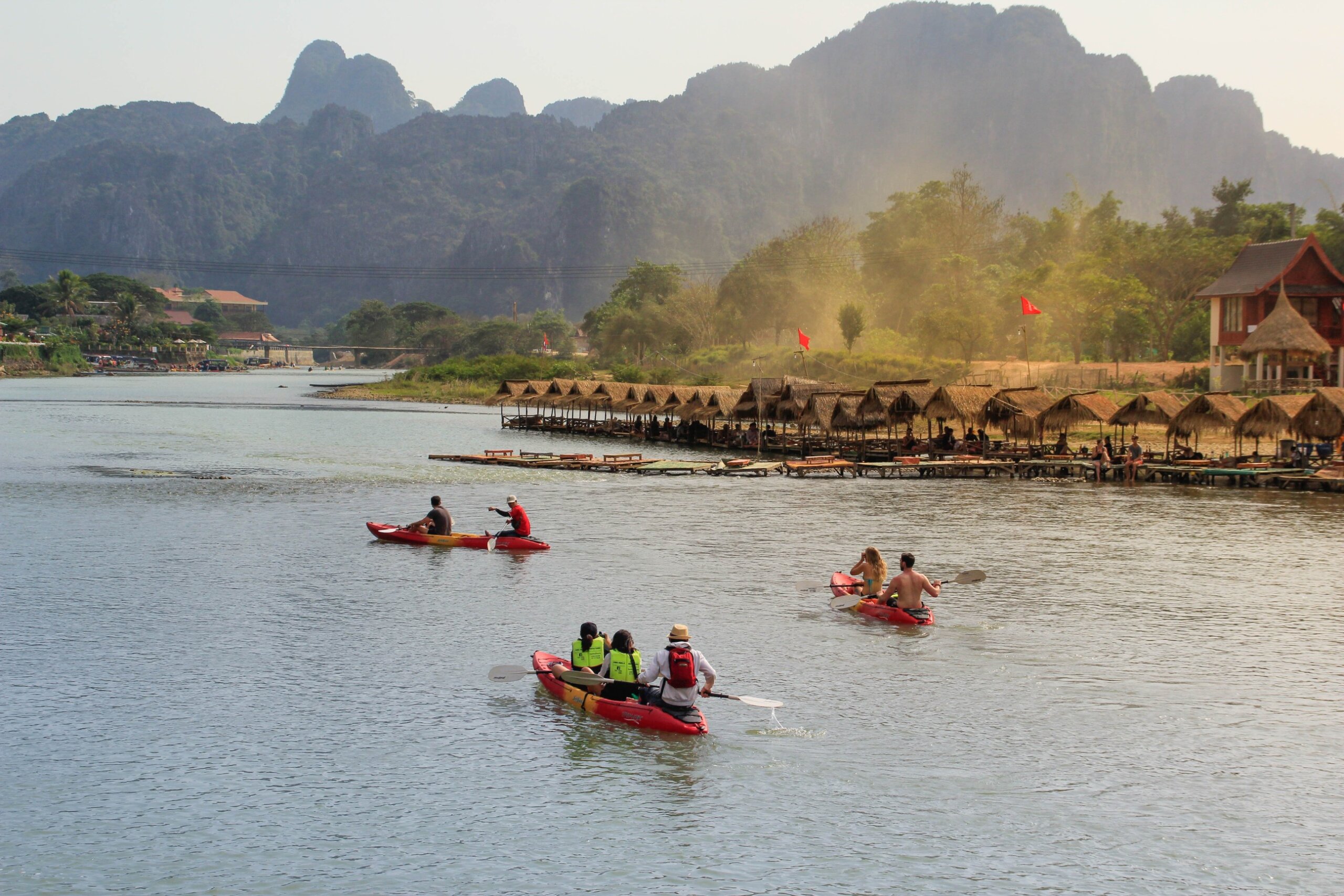 Vang Vieng, Laos: kayaking on the Mekong River in the picturesque village of Vang Vieng