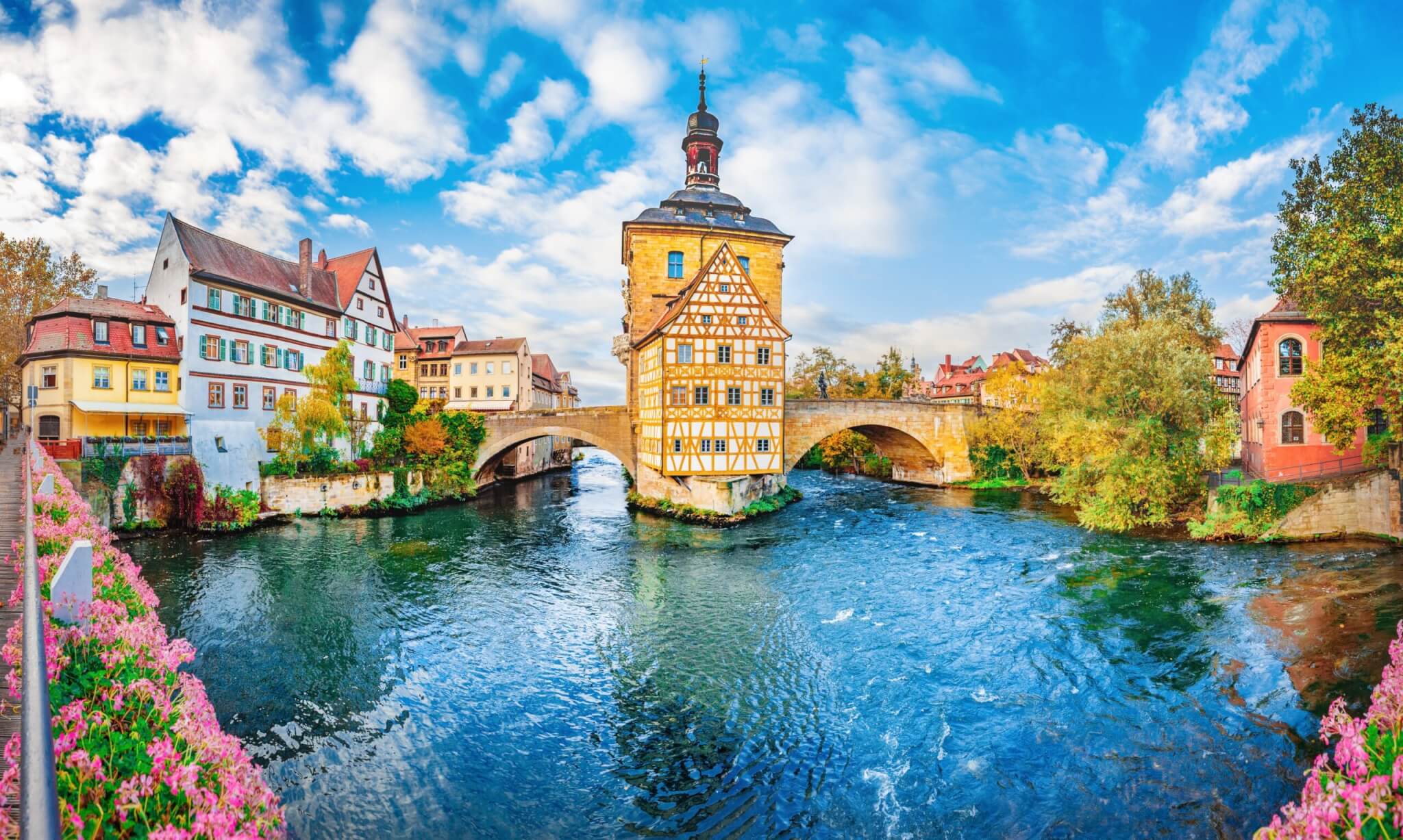 Old town Bamberg in Bavaria, Germany. Romantic historical town on Romantic road in Bavaria, located on crossing of Regnitz and Main rivers.