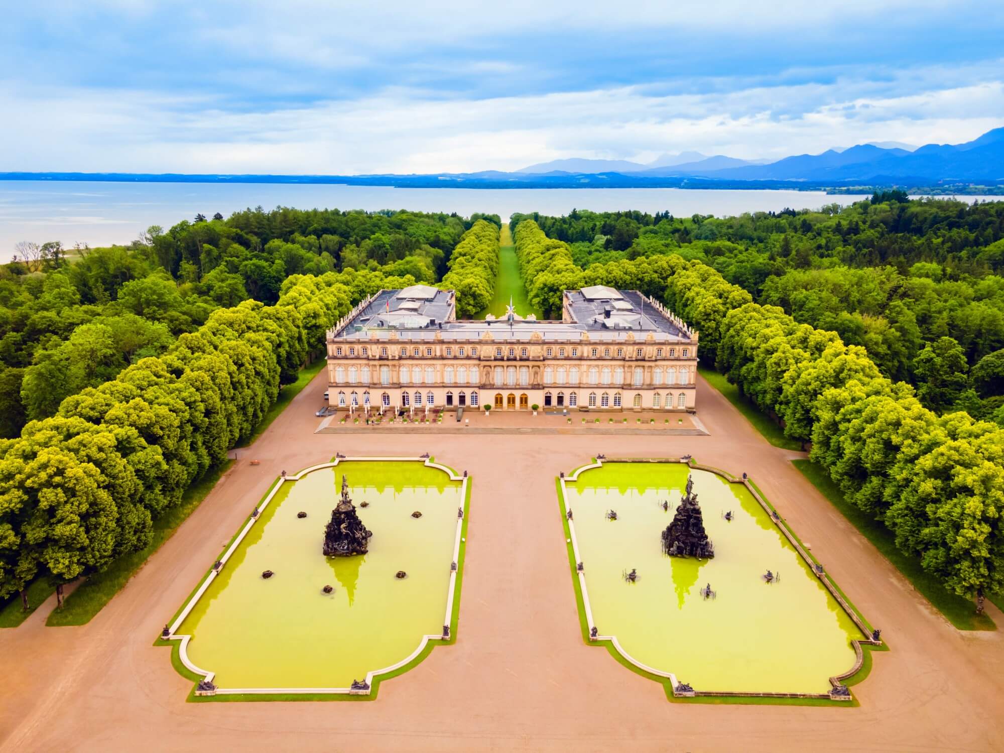Herrenchiemsee Palace aerial panoramic view, Bavaria