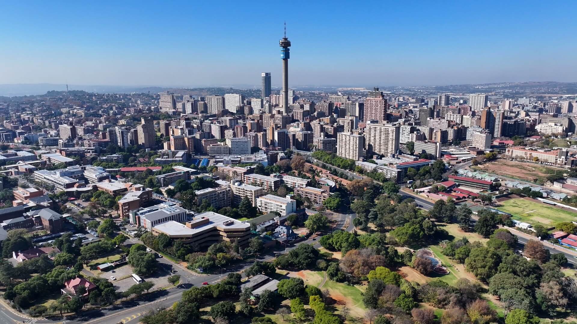 Johannesburg skyline in Gauteng, South Africa with high-rise buildings and city landmarks in the downtown business district