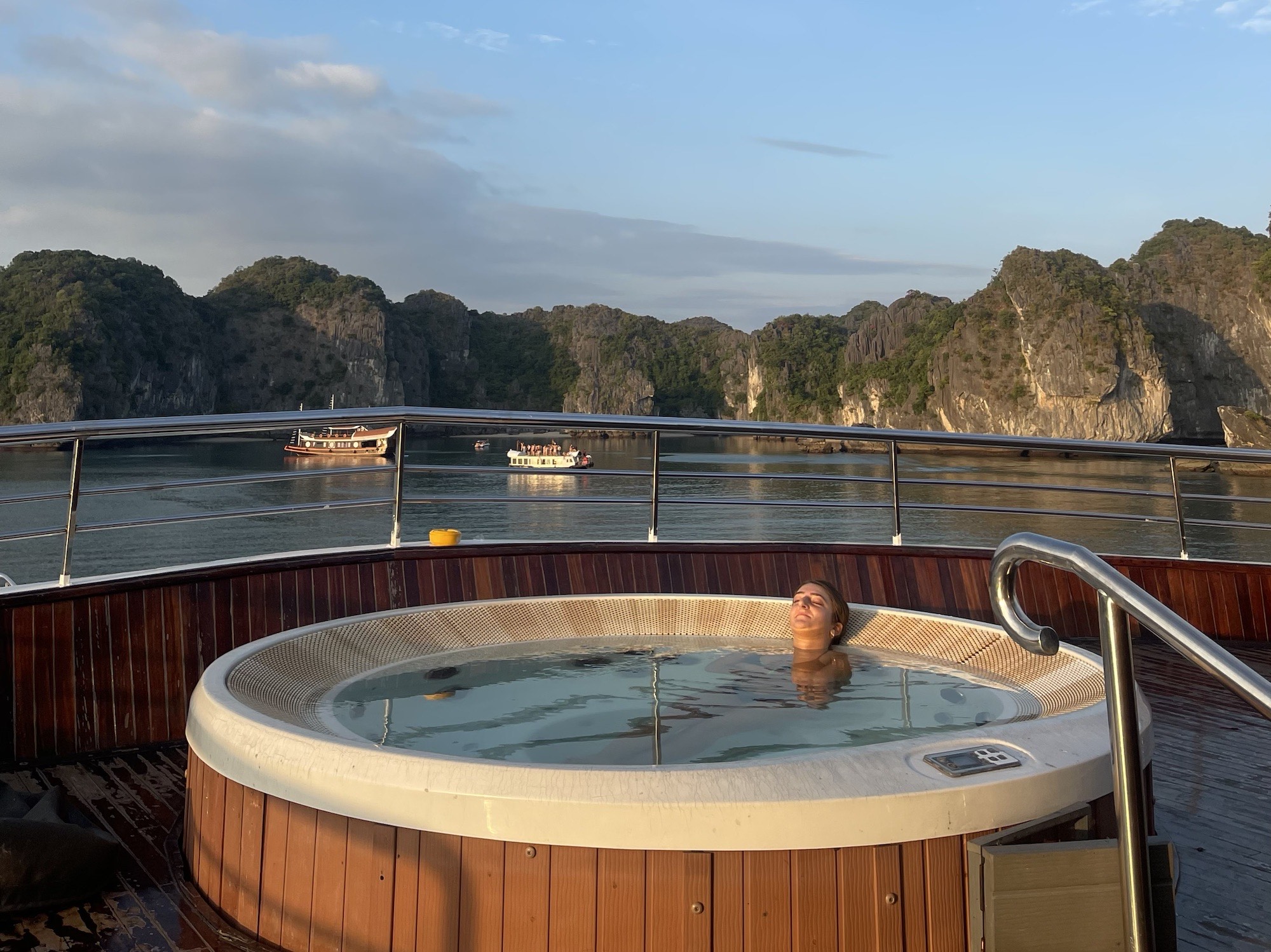 Relaxing in one of the many jacuzzis on board 