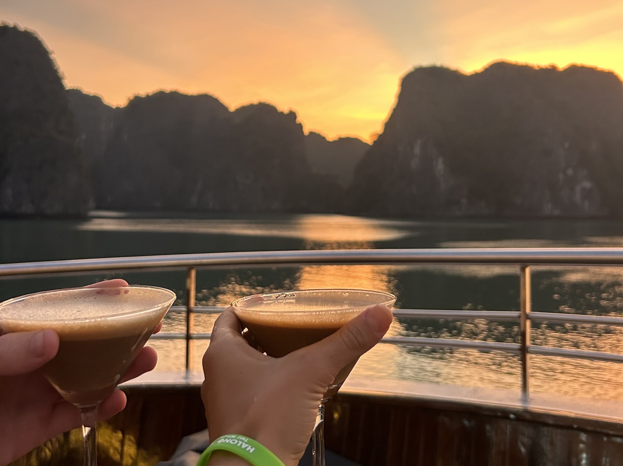 Drinks on board while watching a beautiful sunset