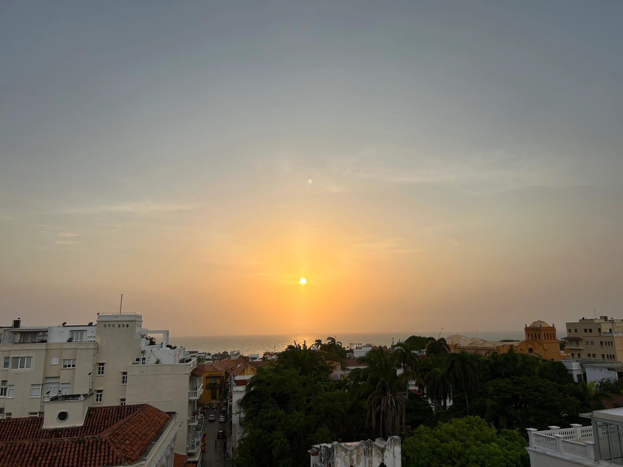 A stunning sunset over the vibrant, and welcoming city of Cartagena, Colombia