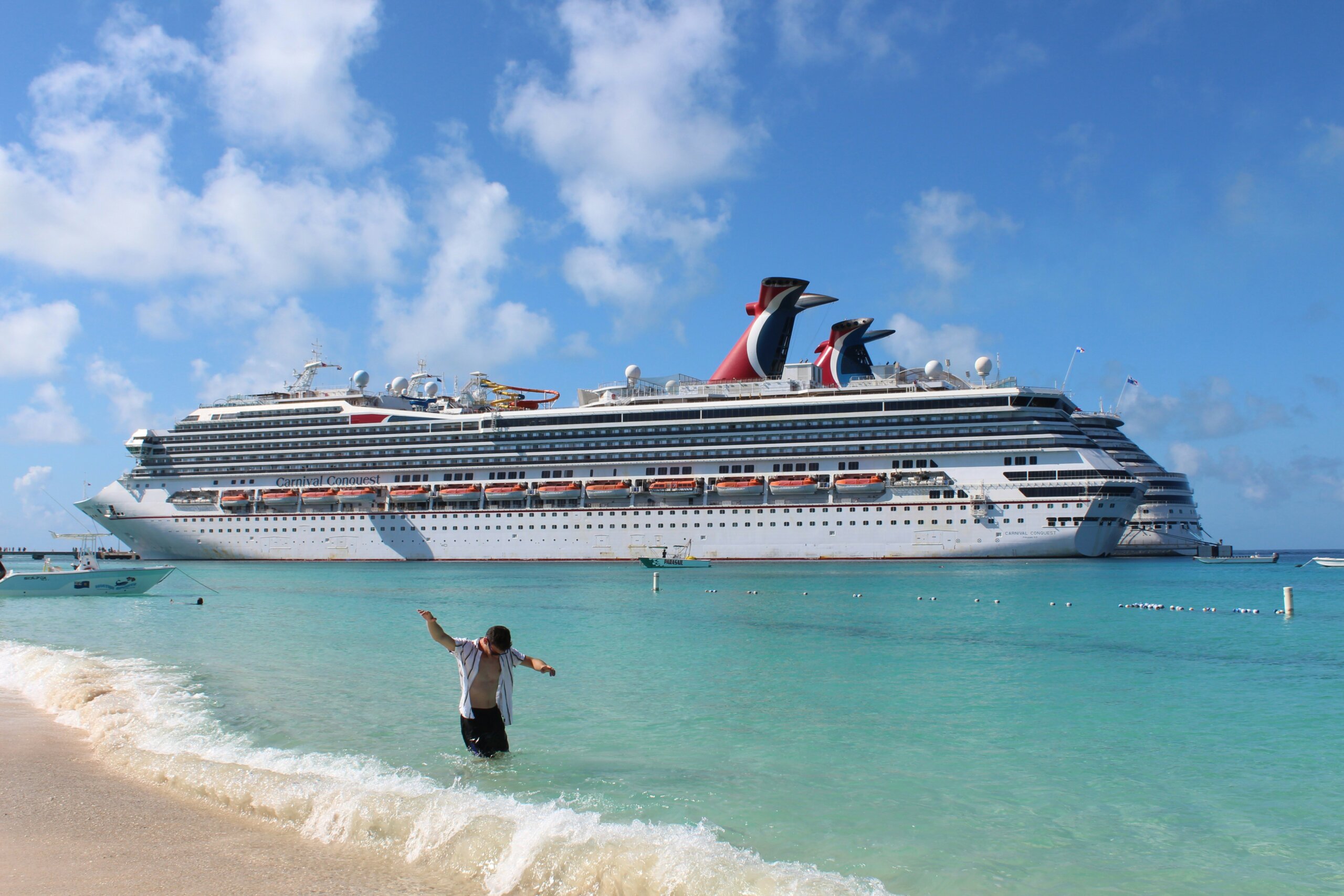 The ocean in front of a cruise ship
