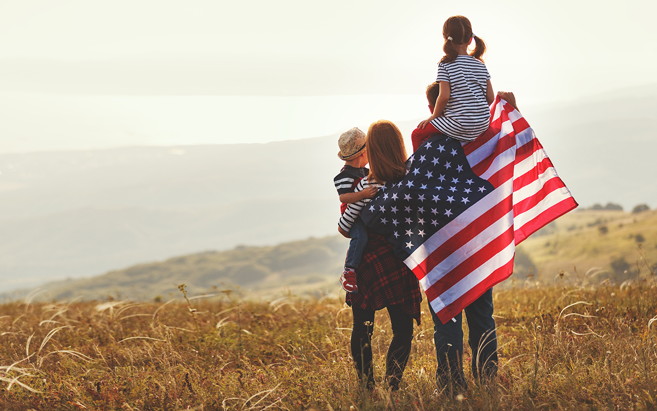 Family with an American flag