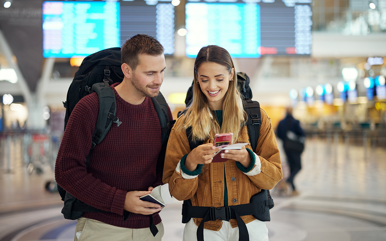 Man and woman in an airport