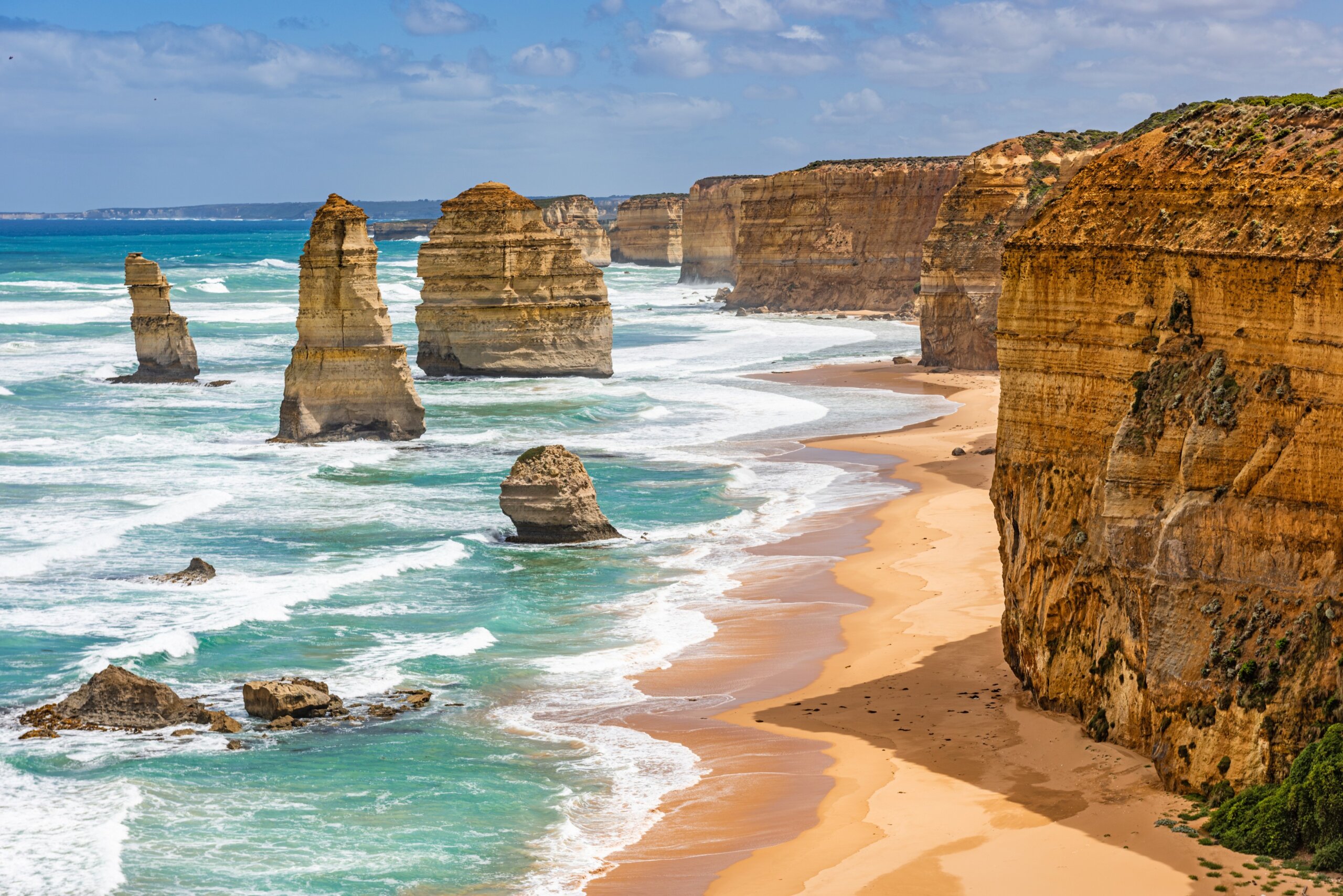 The Twelve Apostles rock formations along the Great Ocean Road in Port Campbell National Park, Victoria, Australia.