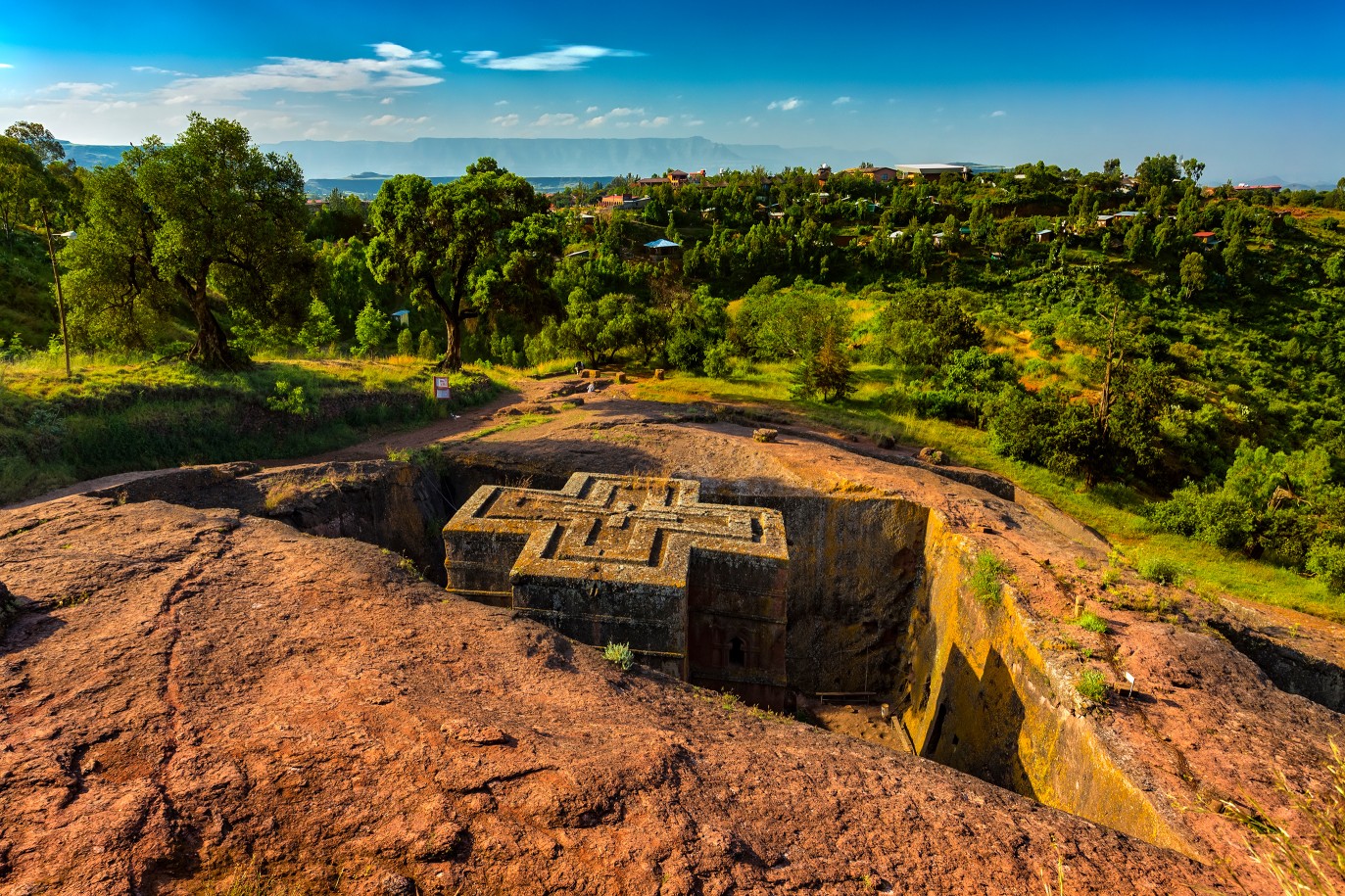 Ethiopia, Lalibela. Monolithic church of Saint George (Bet Giyorgis in Amharic) in the shape of a cross. The churches of Lalibela is on UNESCO World Heritage List