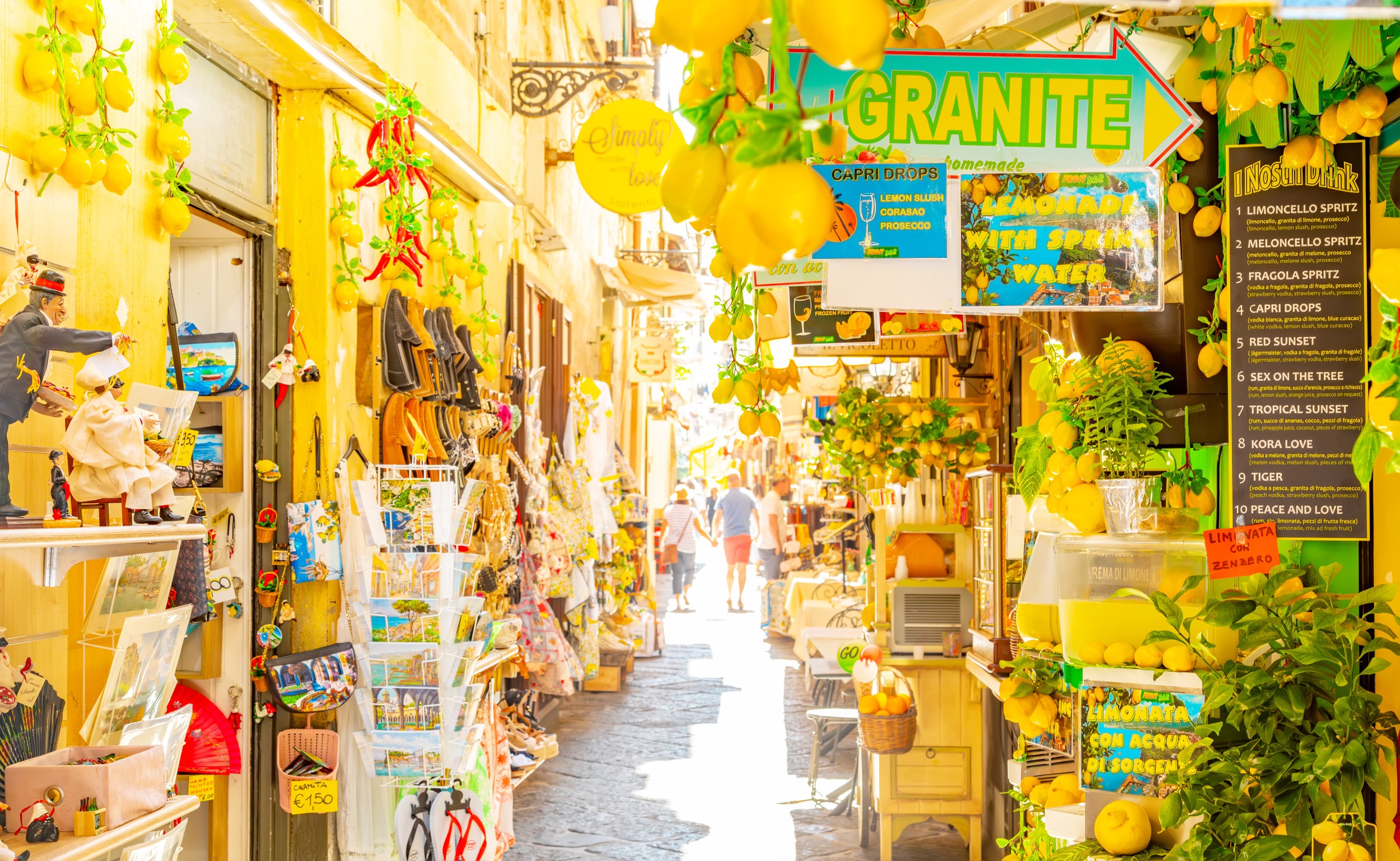 Famous Via San Cesareo shopping street in Sorrento old town, Italy 2025