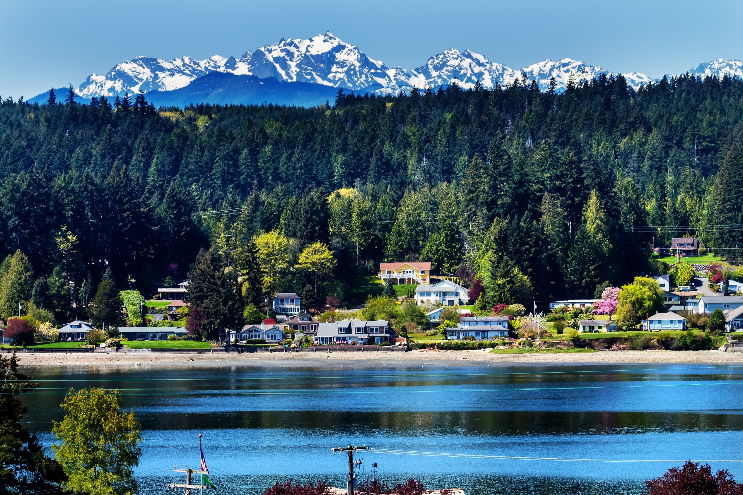 Poulsbo Bainbridge Island Puget Sound Snow Mountains Olympic National Park Washington