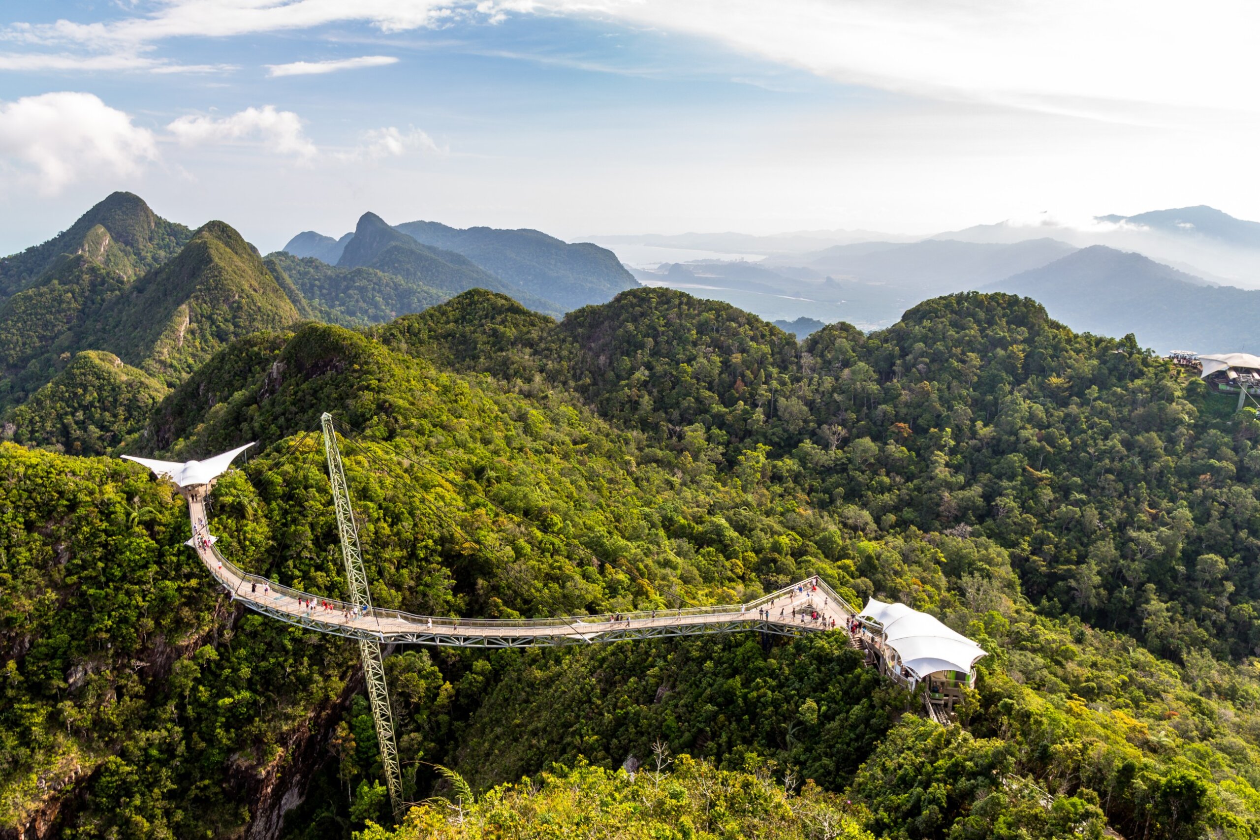 Langkawi Sky Bridge seen from the cable car viewpoint. Langkawi Island, Malaysia.