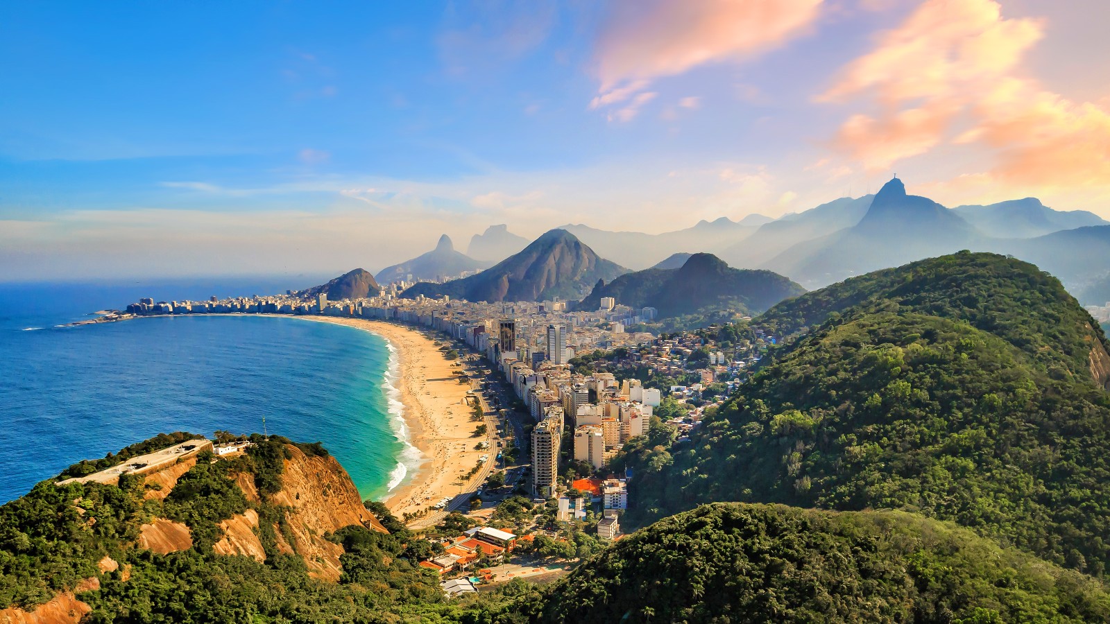 Aerial view of Copacabana Beach and Ipanema Beach in Rio de Janeiro, Brazil, a top destination for American tourists.