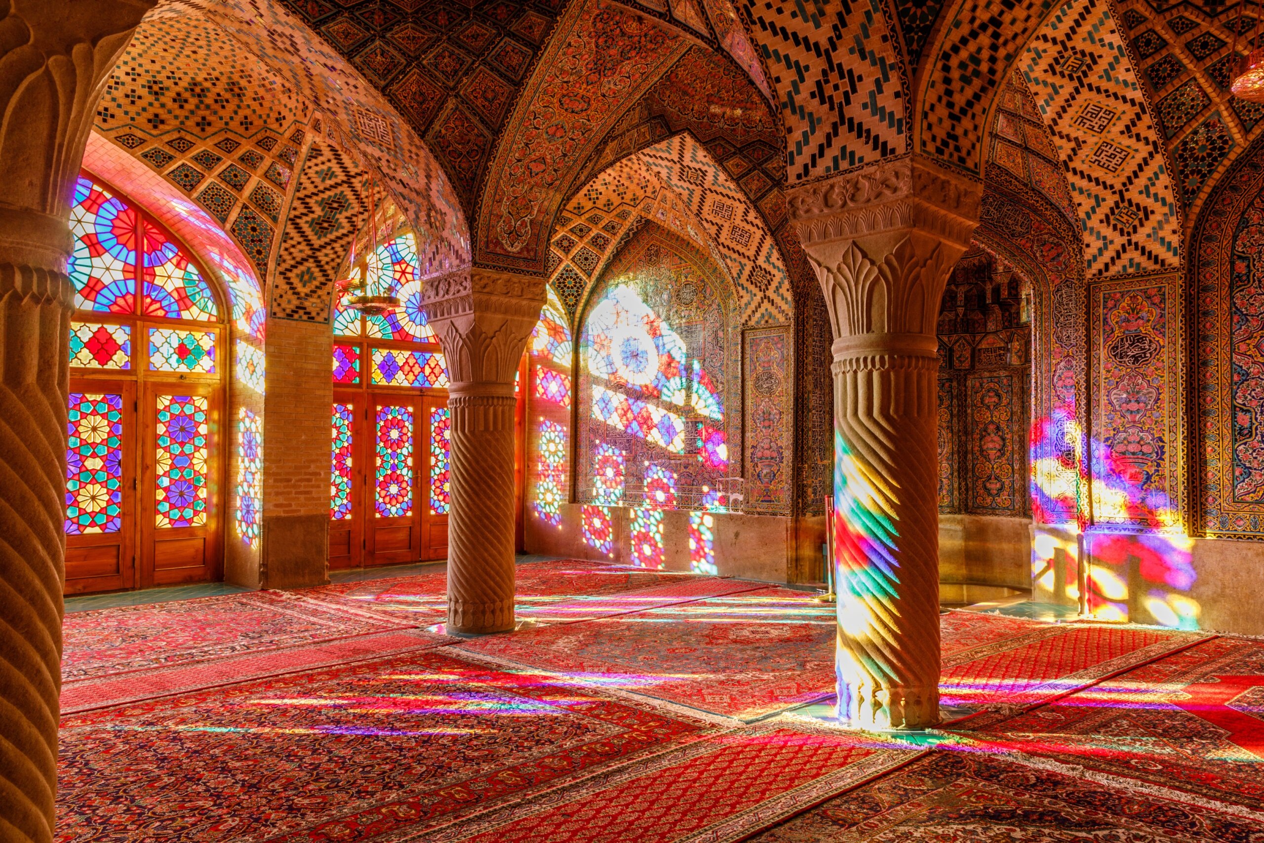 Islamic Republic of Iran. Shiraz. Nasir al-Mulk Mosque, the Pink Mosque located in Gawd-i Araban quarter, near Shah Cheragh Mosque.
