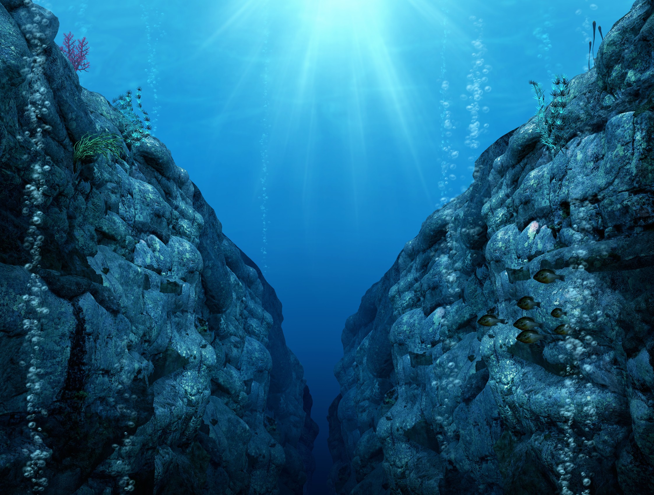 Submersible diving into the Mariana Trench, the deepest point in the ocean