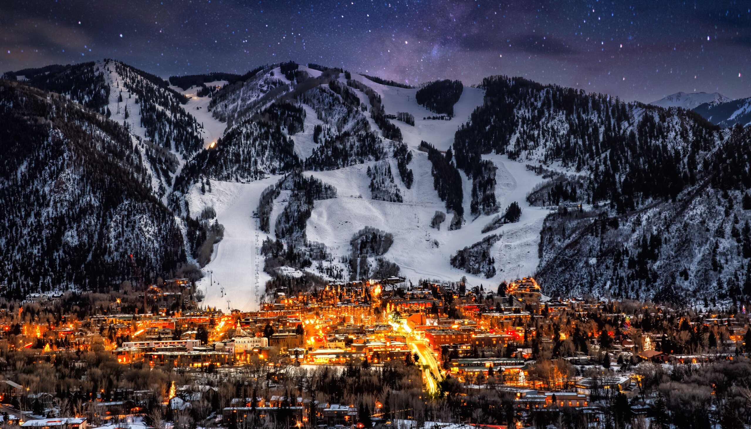 Aspen Colorado with stars in background
