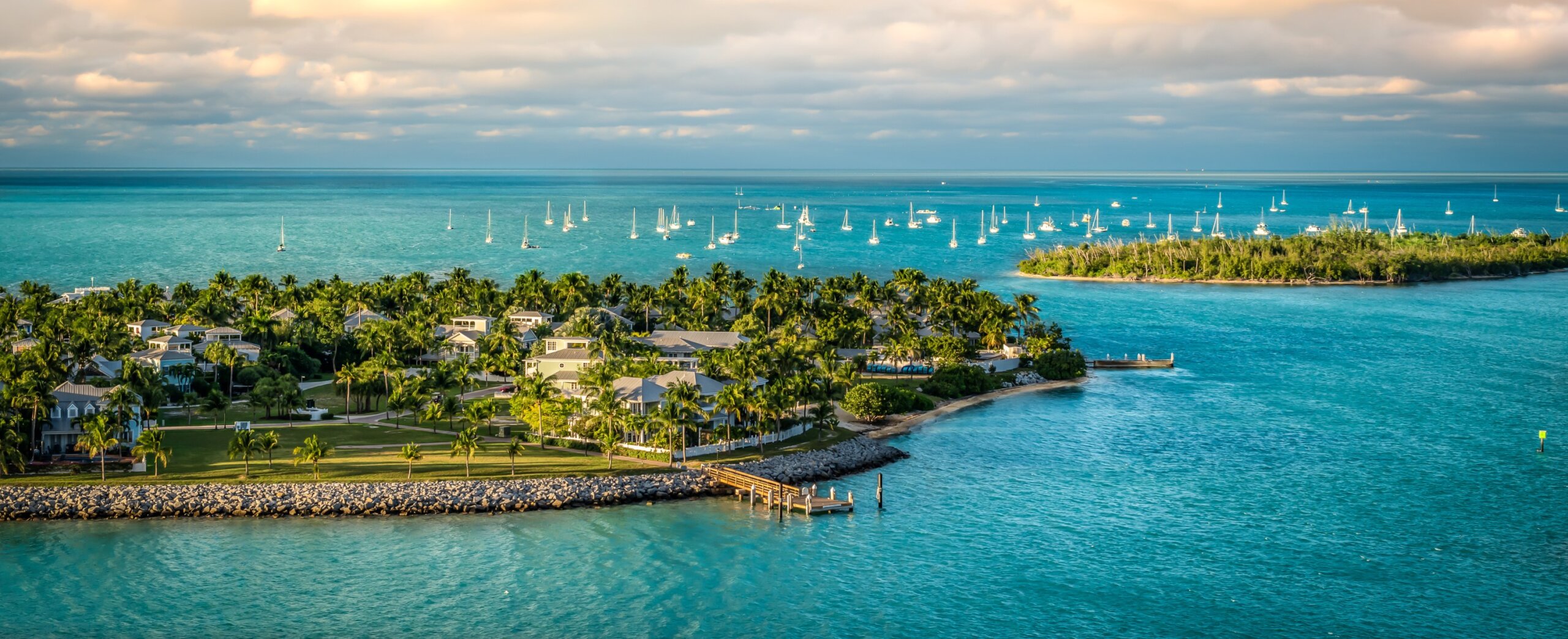 Sunrise view of Sunset Key and Wisteria Island in Key West Florida – romantic tropical honeymoon destination USA 2025