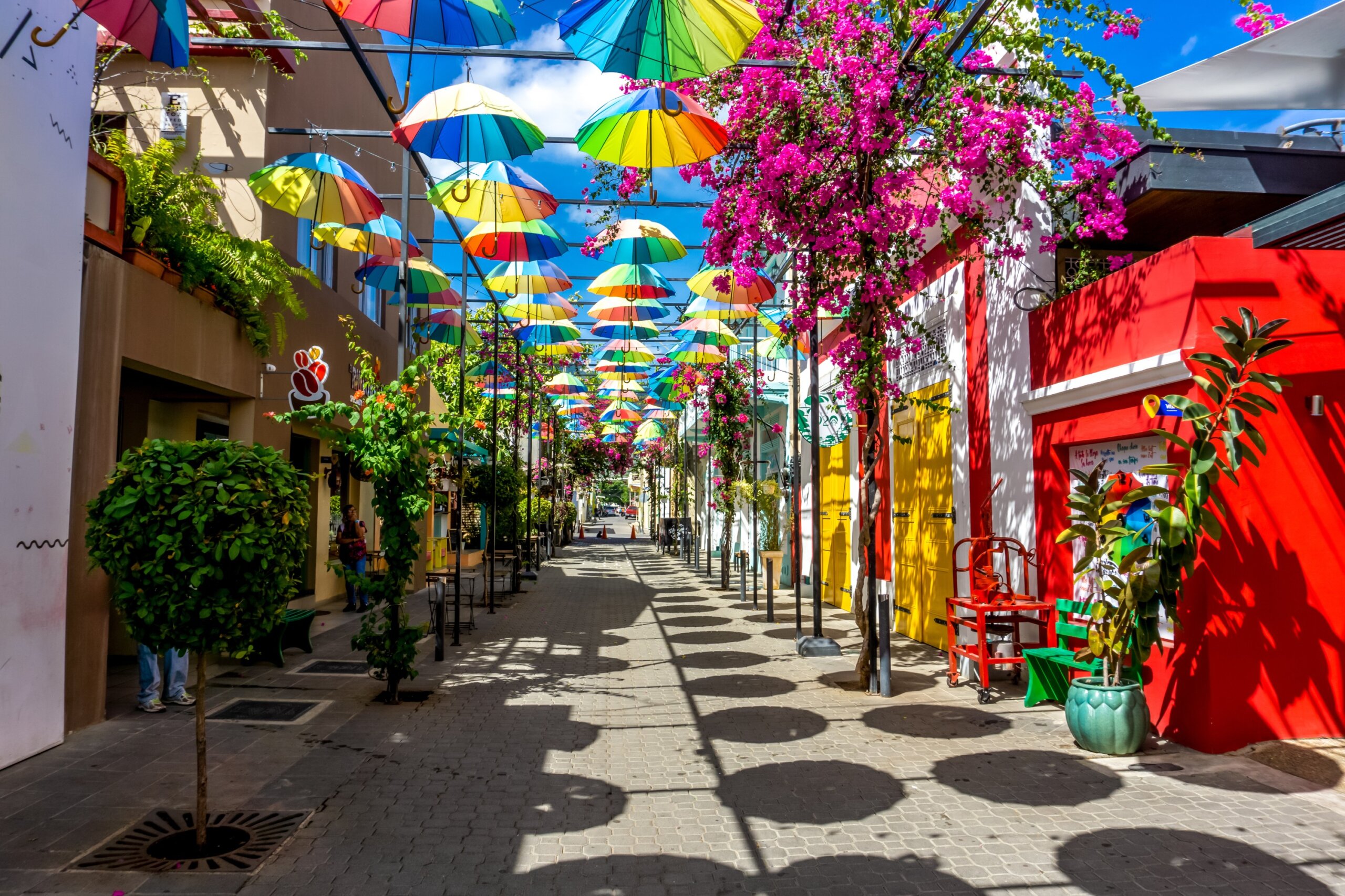 Central Park of Puerto Plata, Dominican Republic featuring ancient Cathedral, City Hall, multiple historical buildings and famous landmarks