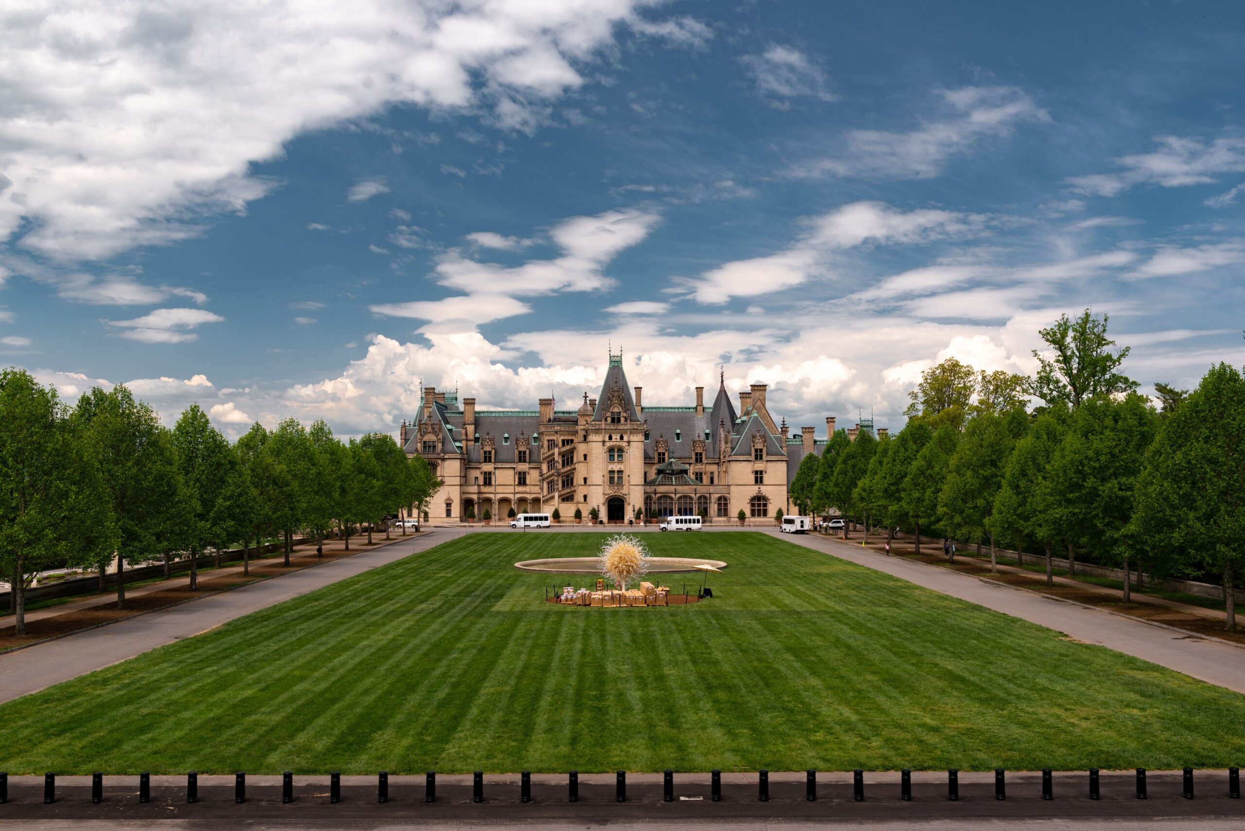 Landscape of the Biltmore Estate with the green garden in Asheville, North Carolina