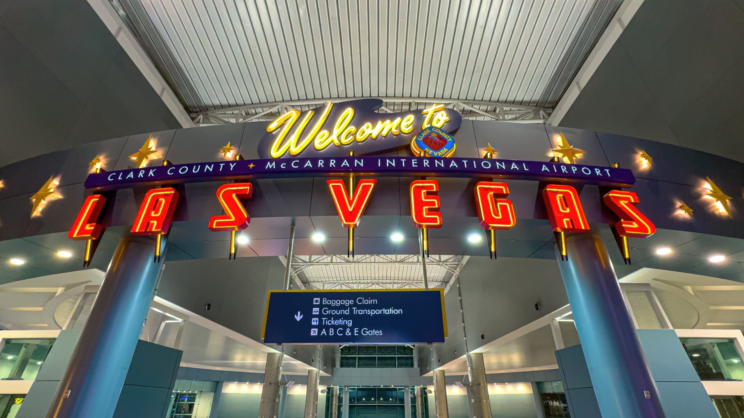 Las Vegas Harry Reid International Airport entrance, ranked among the worst airports for Labor Day weekend travel
