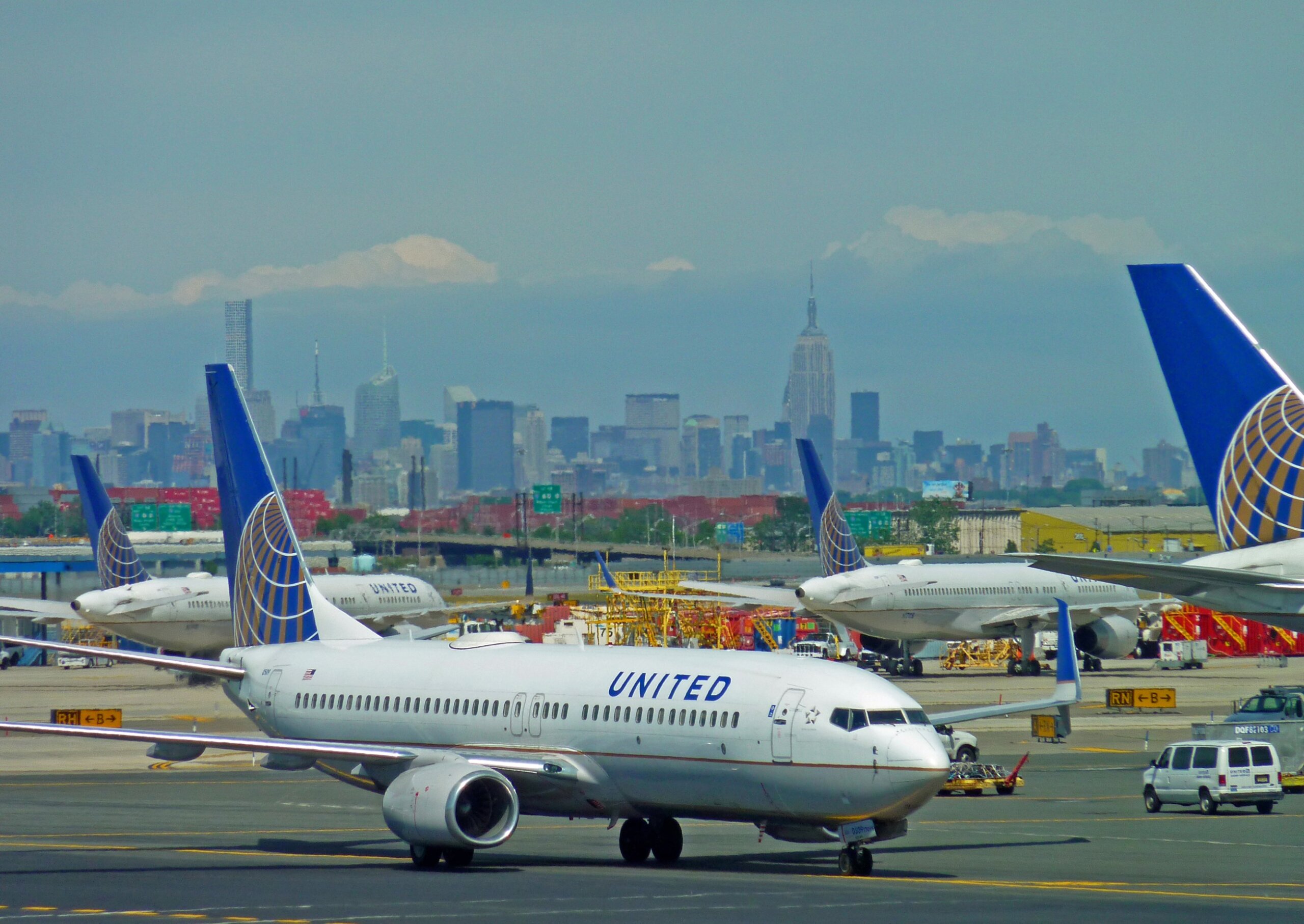 Aircraft on runway at Newark Airport in New York area, ranked among the worst airports for holiday travel