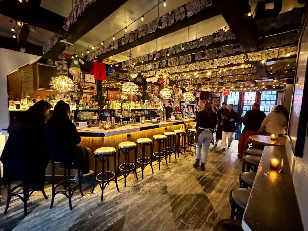 Interior of Katana Kitten bar in West Village NYC – Japanese izakaya-style cocktail bar with vibrant and playful decor