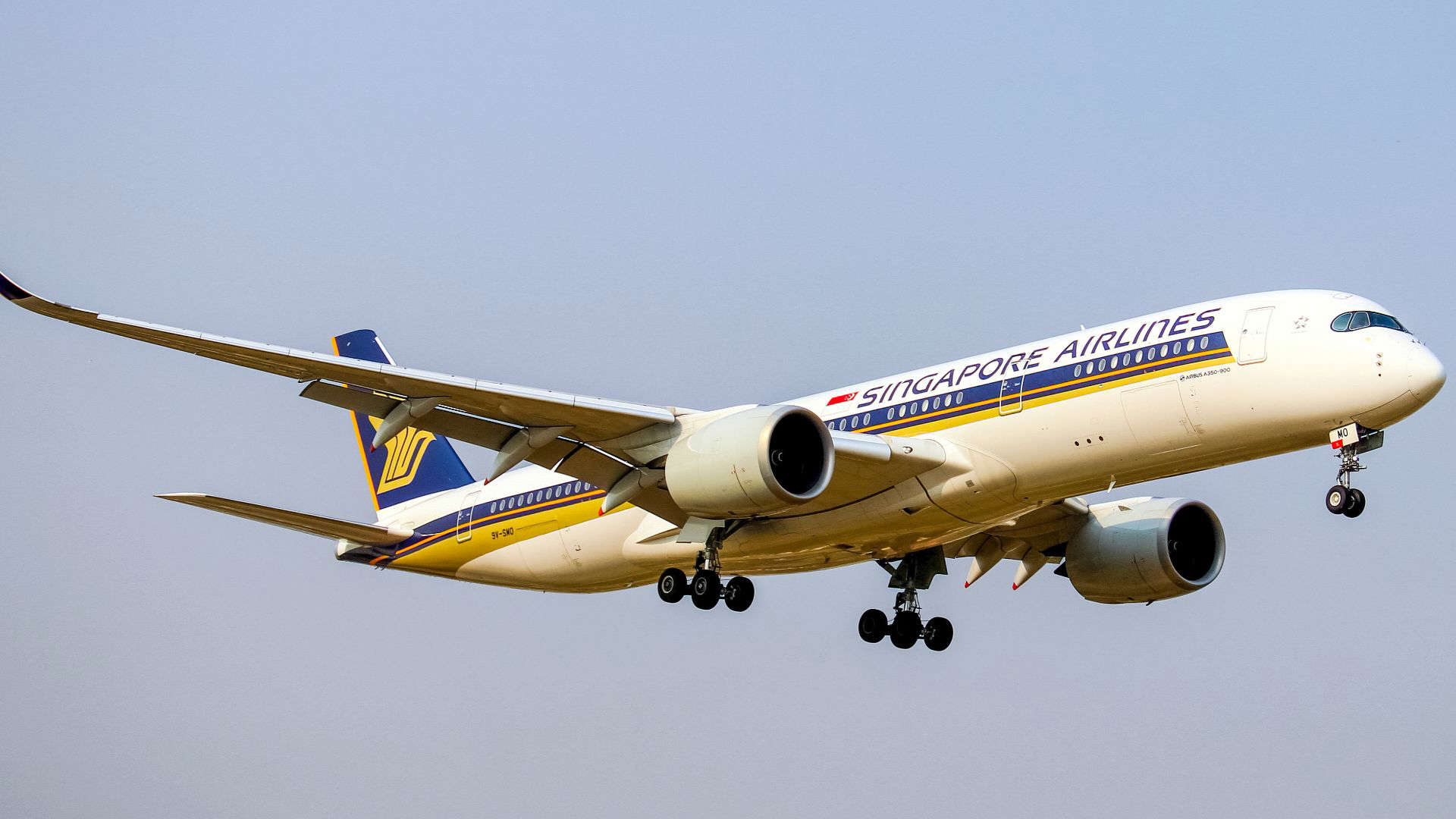 Singapore Airlines plane in flight, representing the carrier’s world-class service and reputation for the best flight crews.