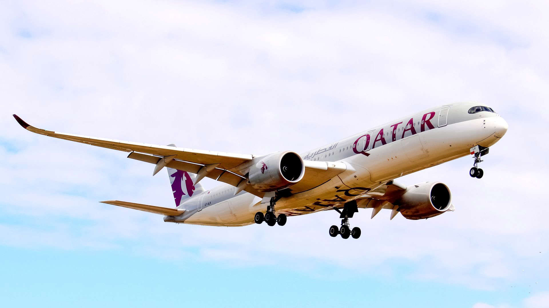 Qatar Airways plane in flight, representing the airline’s award-winning cabin crew known for exceptional service and hospitality.