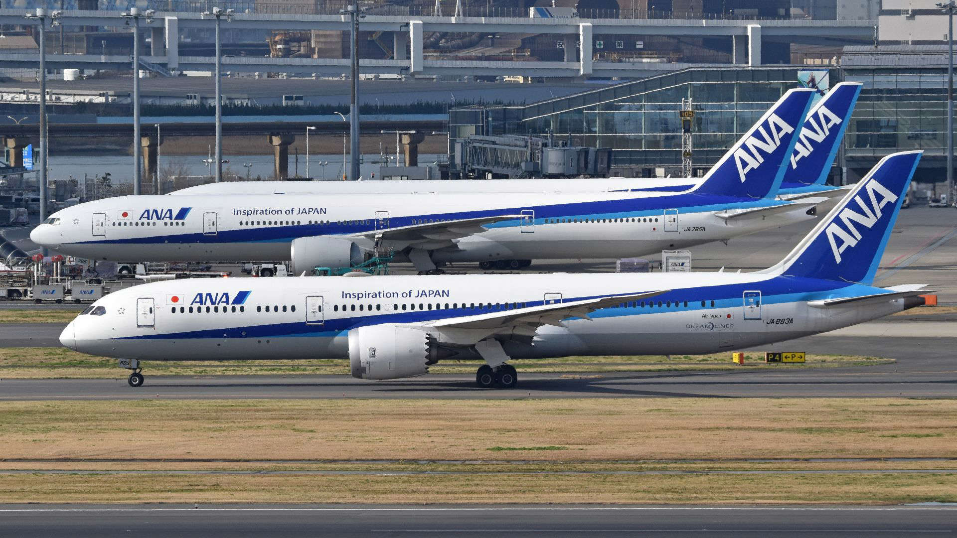 ANA All Nippon Airways planes on runway, representing the airline’s outstanding cabin crew and world-class in-flight service.