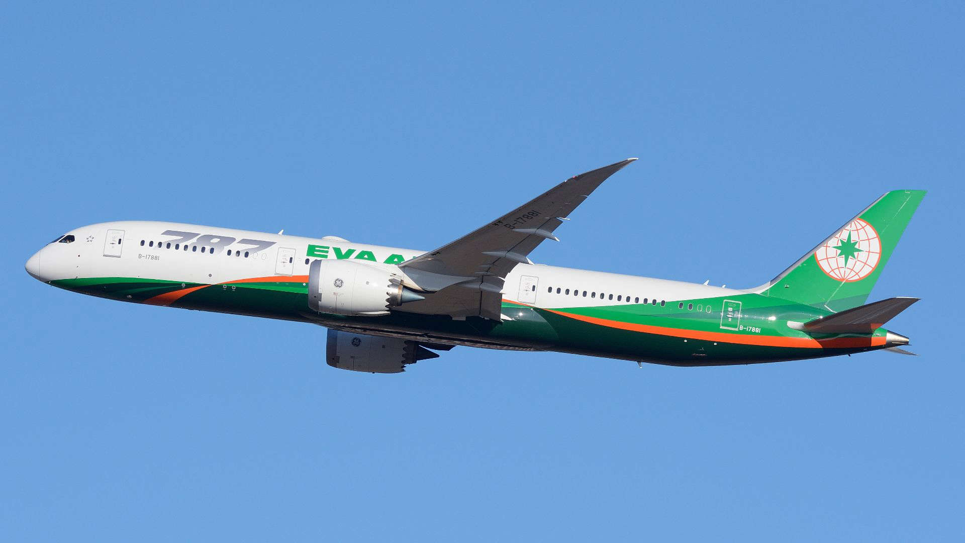 EVA Air plane mid-flight, reflecting the airline’s reputation for calm, polite service and one of the best cabin crews worldwide.