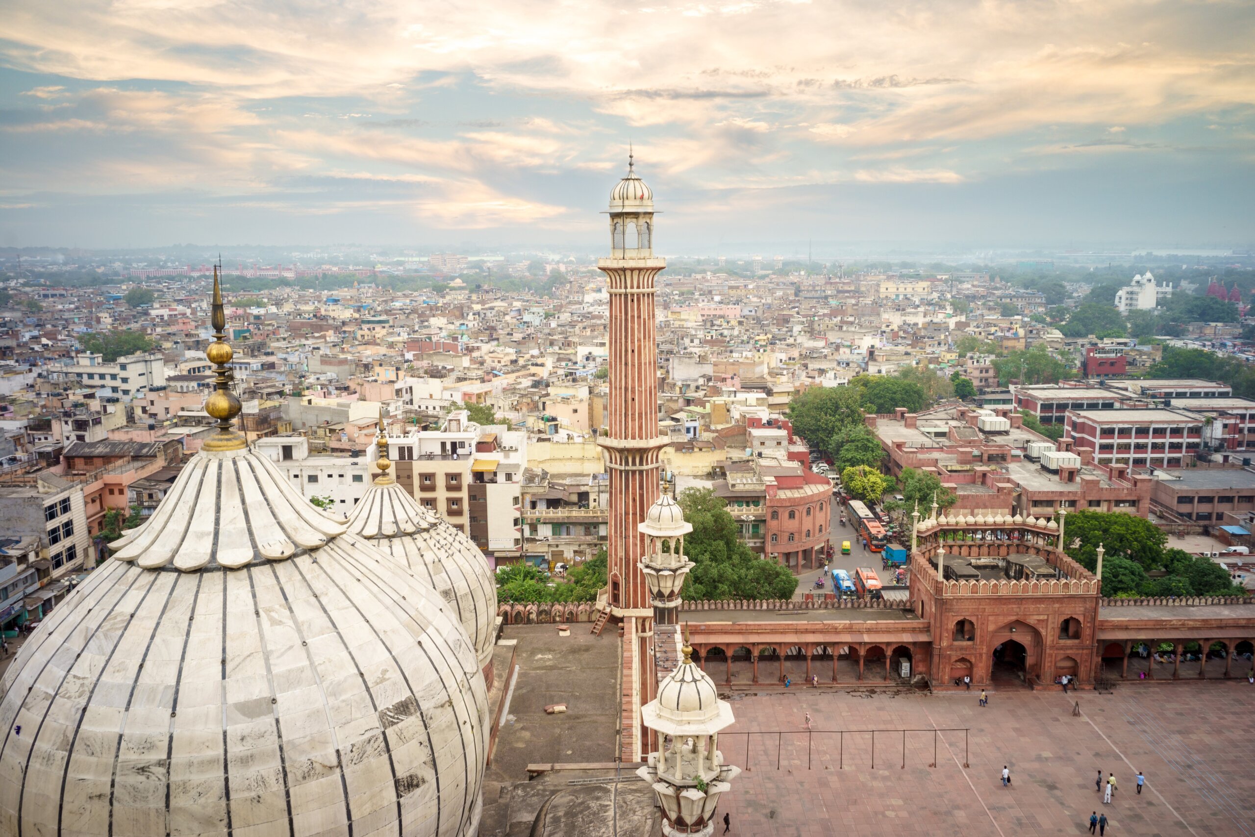 aerial view of old delhi from roof of jama masjid
