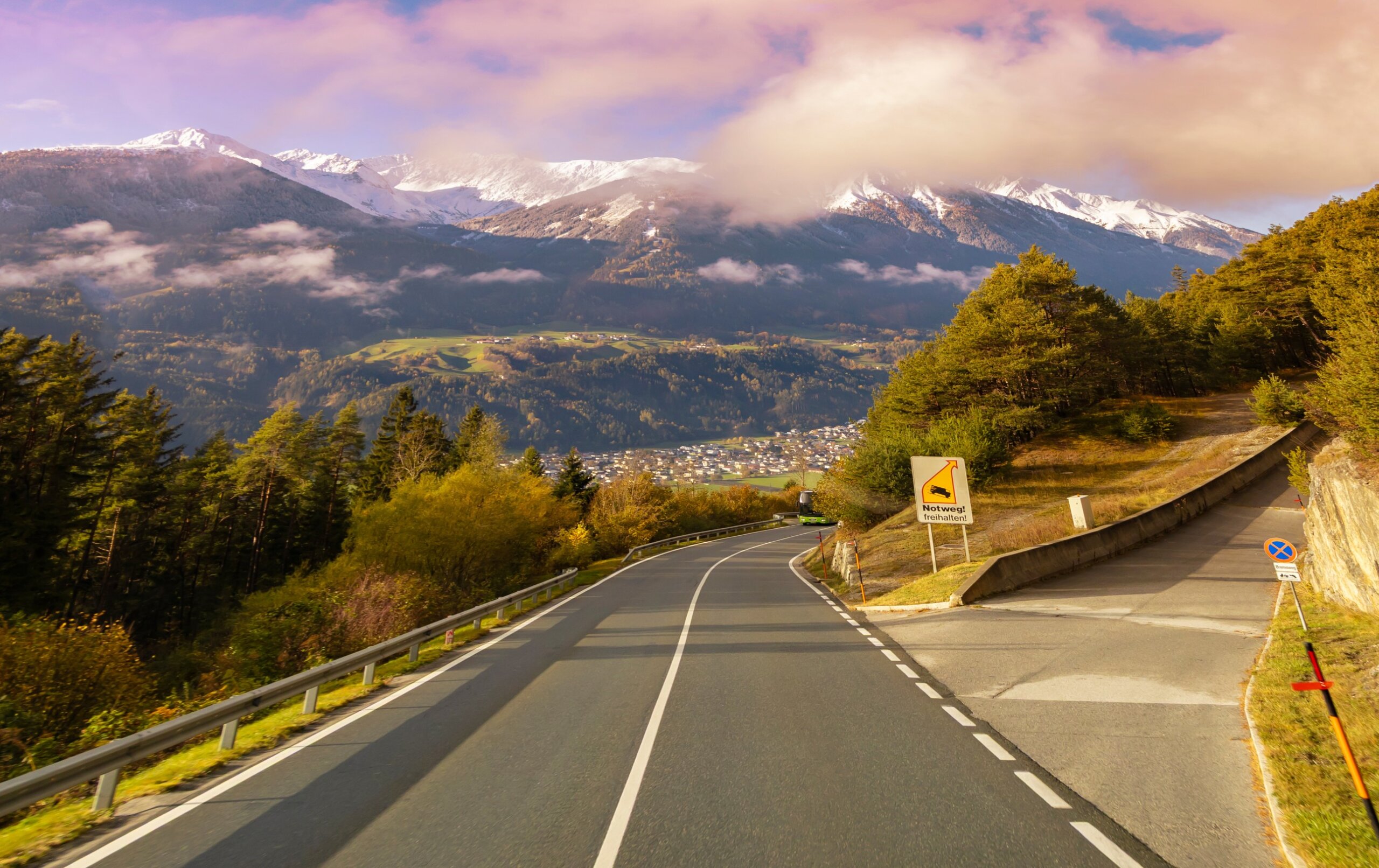 The evening scene with on the road of journey with travelling lifestyle roadtrip adventure in tirol austria
