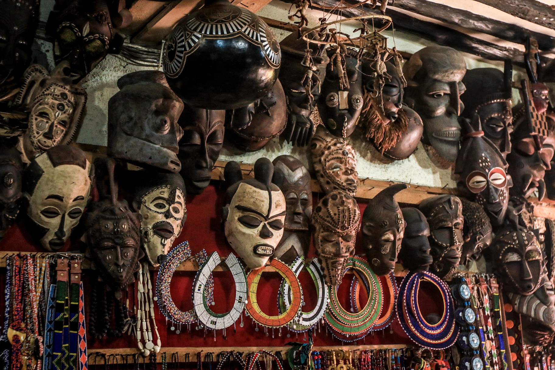 African masks on the market in Stone Town, Zanzibar, Tanzania