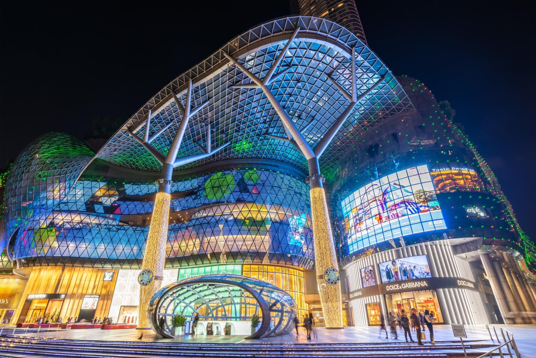 ORCHARD ROAD, SINGAPORE - JANUARY 6, 2019 : Singapore night city skyline at ION Orchard shopping mall