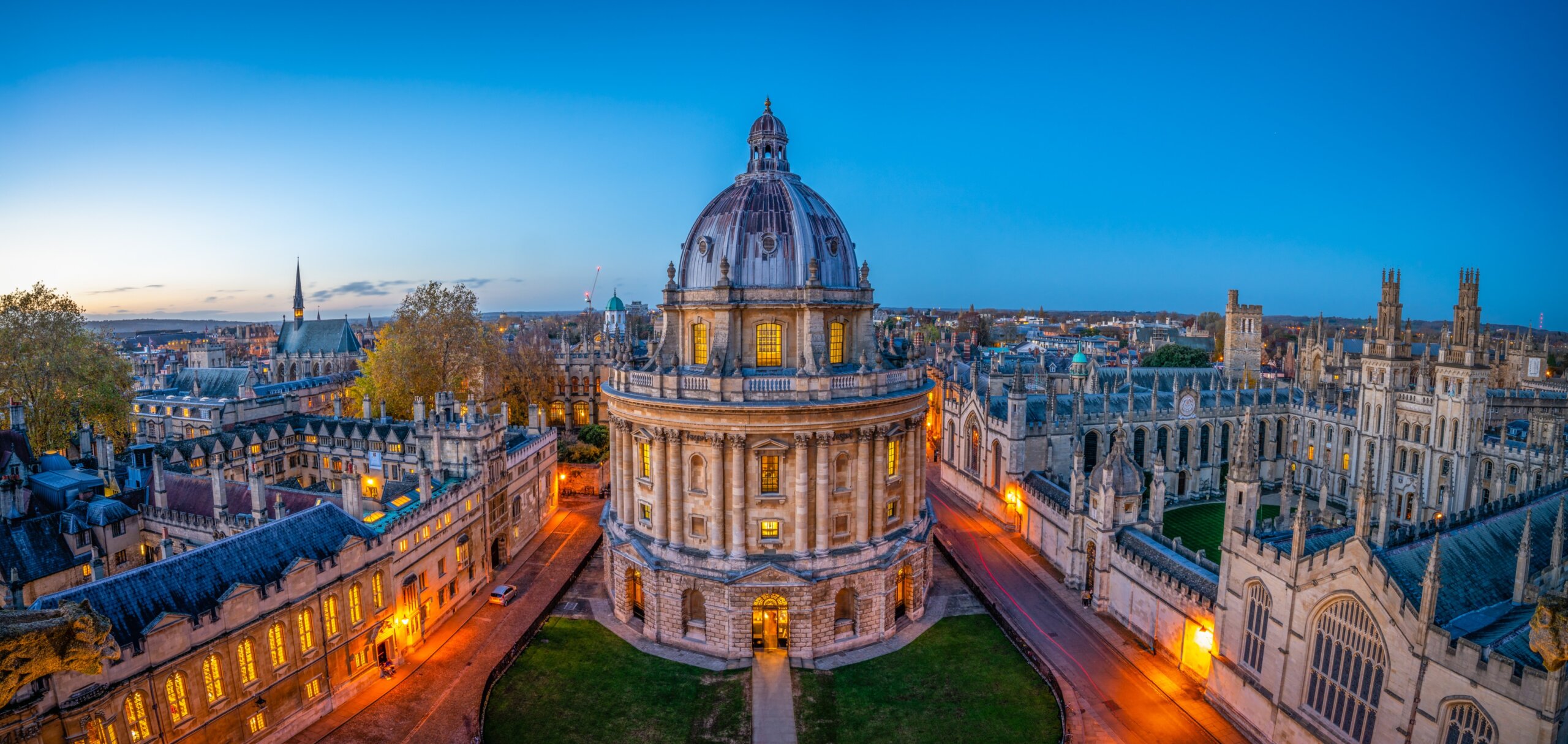 Radcliffe Camera library built in 1749 seen at night at Radcliffe Square. Oxford, England