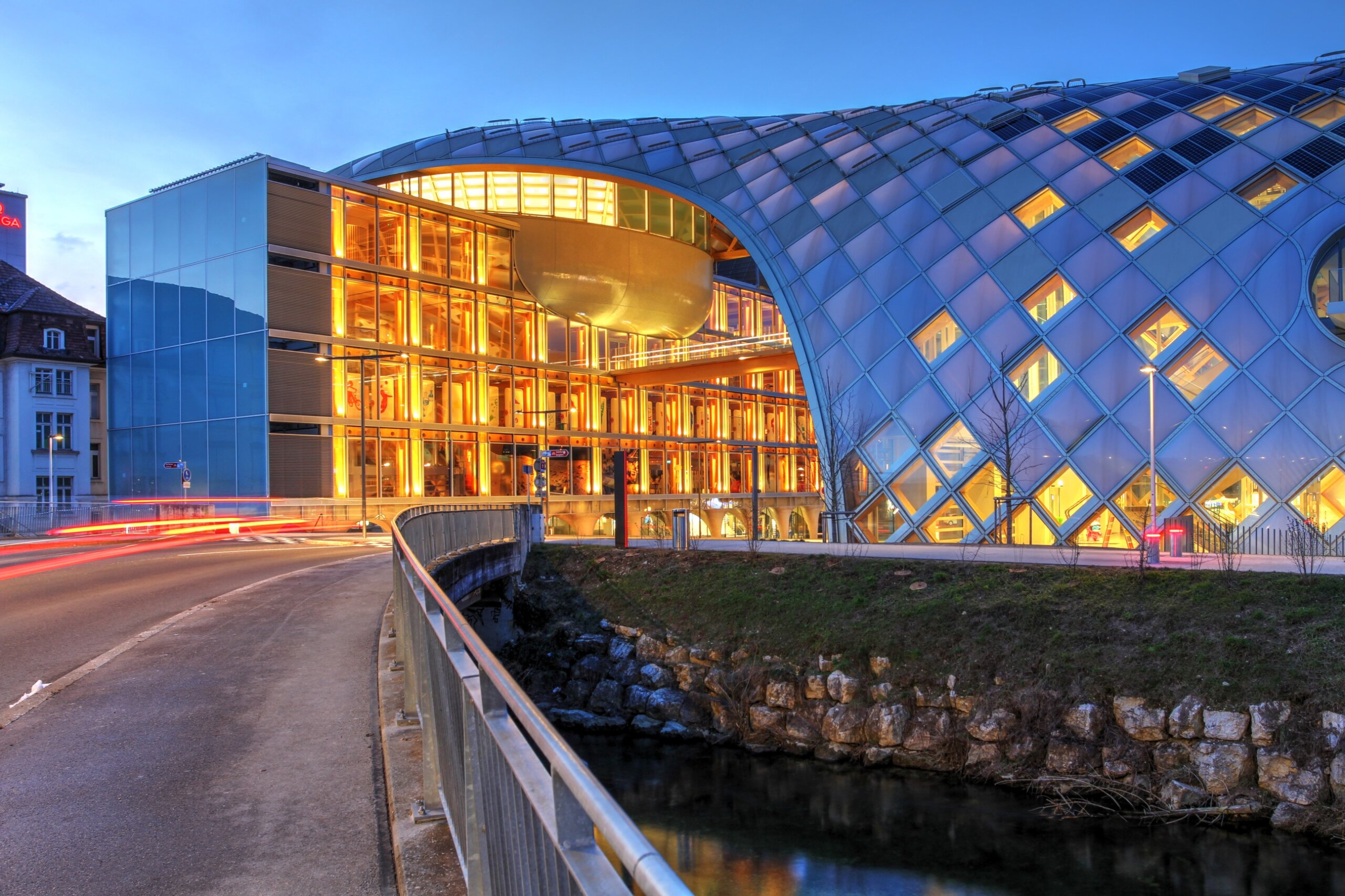 Cité du Temps, Biel/Bienne, Switzerland – Swatch headquarters designed by Shigeru Ban and completed in 2019. It was designed by Pritzker Prize–winning architect Shigeru Ban, known for sustainable, experimental design.
