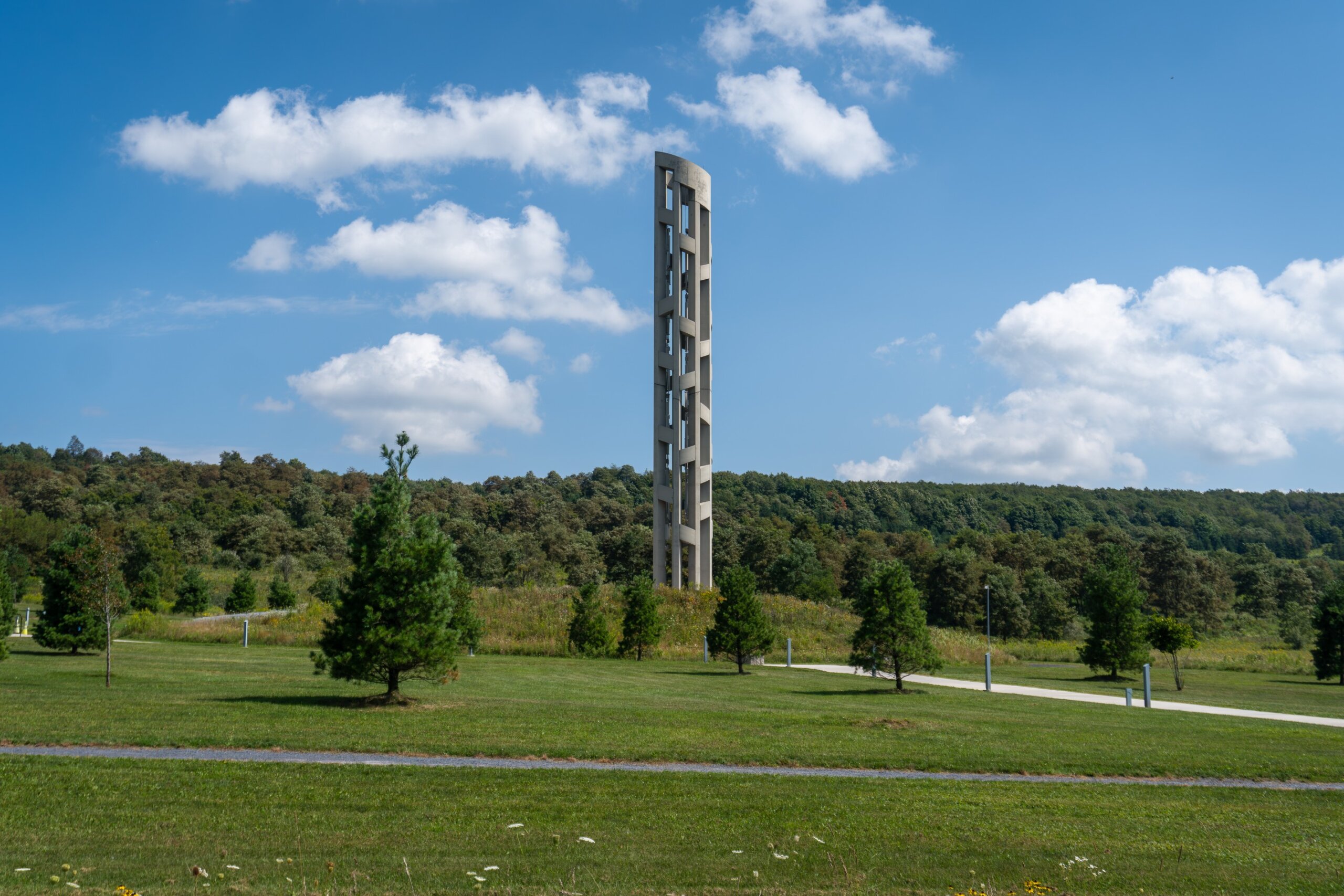 Stoystown, PA, USA: The Flight 93 National Memorial Tower of Voices. 40 wind chimes tribute to victims and heroes of September 11. Crash site of hijacked United Airlines Flight 93. 