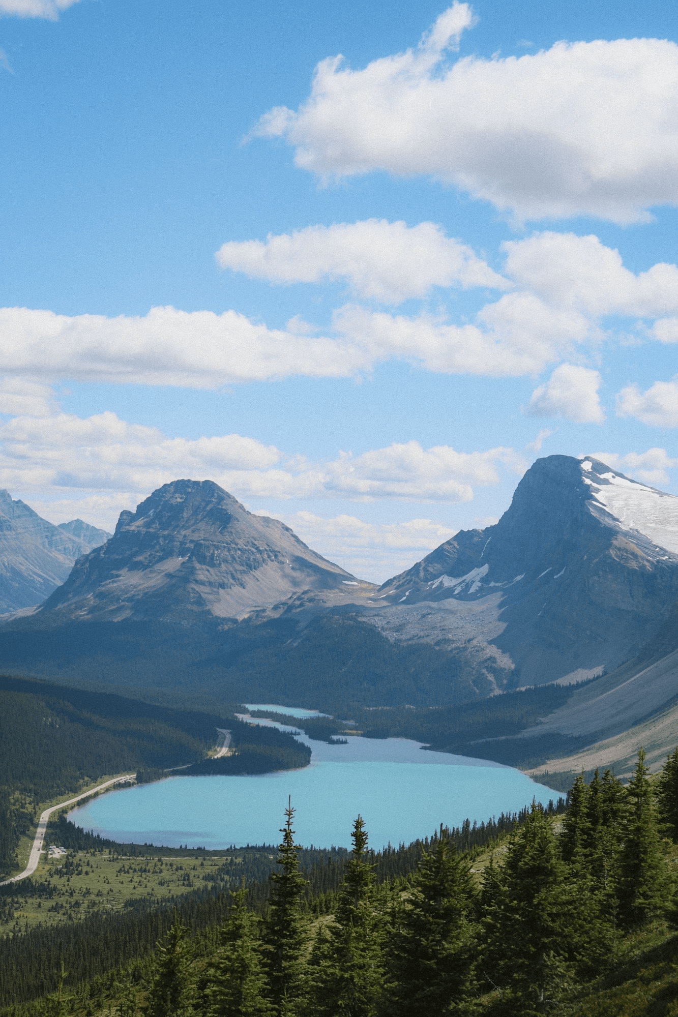 View of bow lake from the summit. 