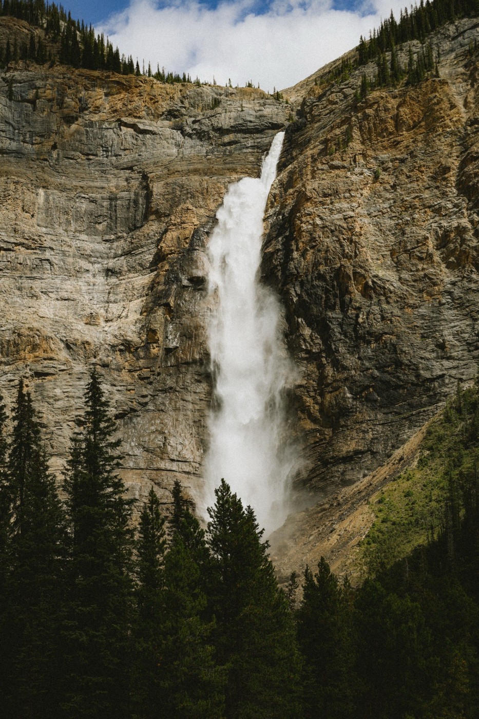 Takakkaw falls from afar. 
