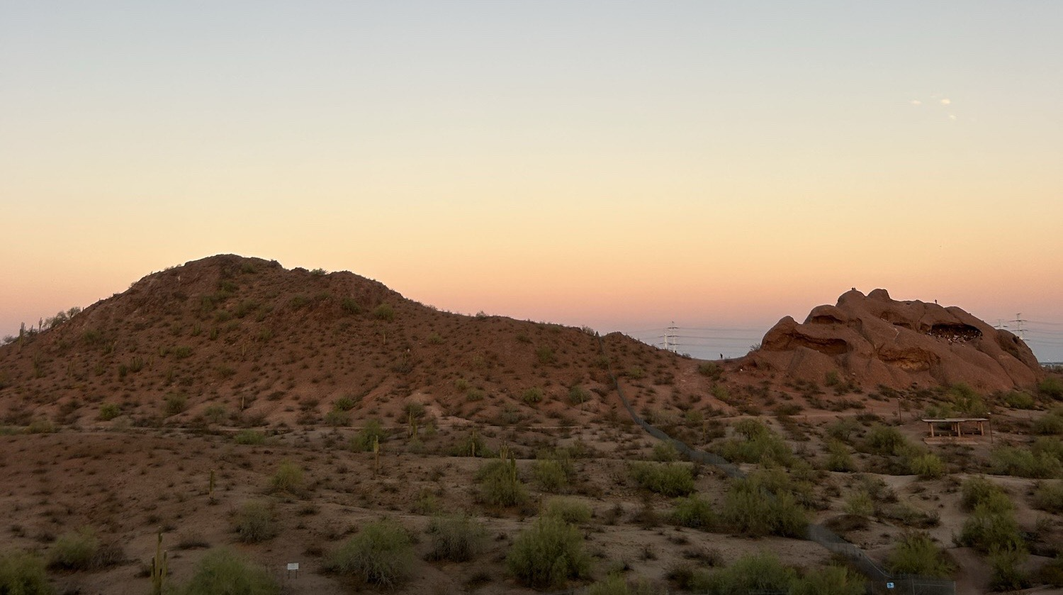The unique rock formations and sunset colors at Papago Park.